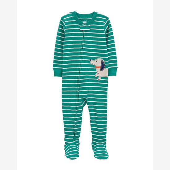 Macacão pijama infantil com pezinho patch cachorro verde | Carter's