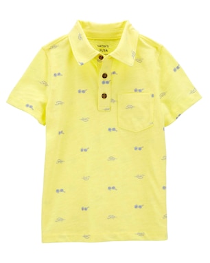 Camisa polo infantil com bolso óculos e ondas amarela | Carter's