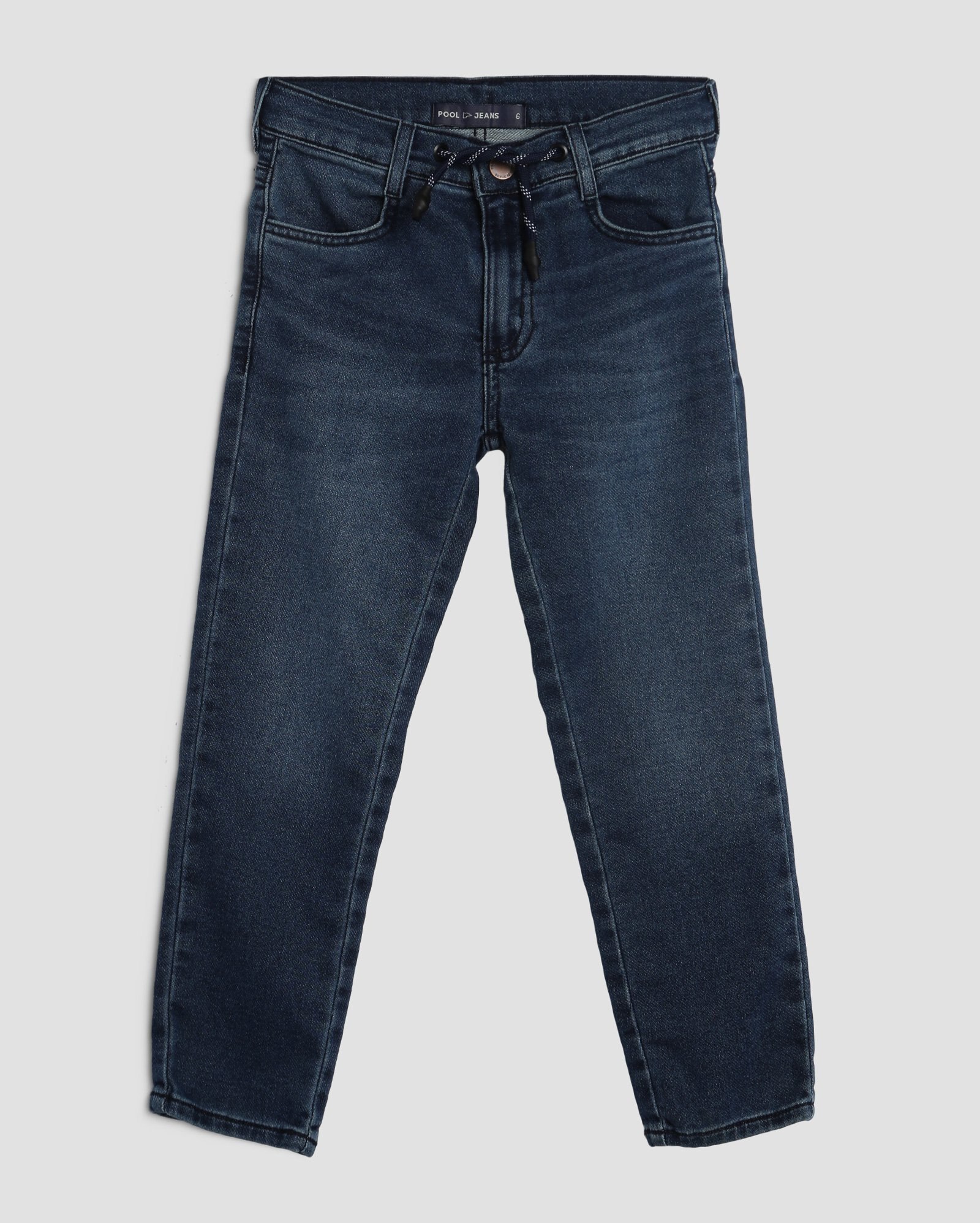 Calça jeans infantil slim com bolsos 4-10A denim escuro | Pool Kids