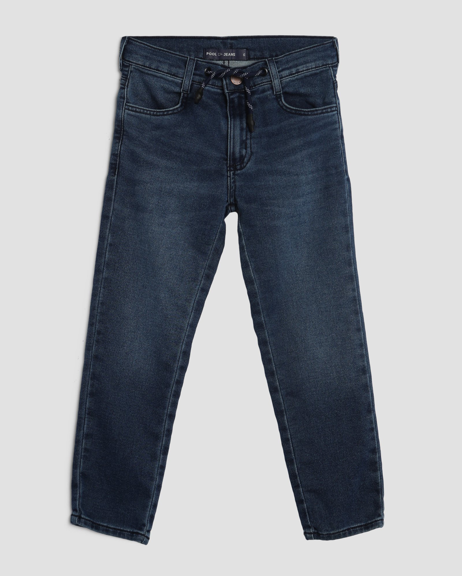 Calça jeans infantil slim com bolsos 4-10A denim escuro | Pool Kids