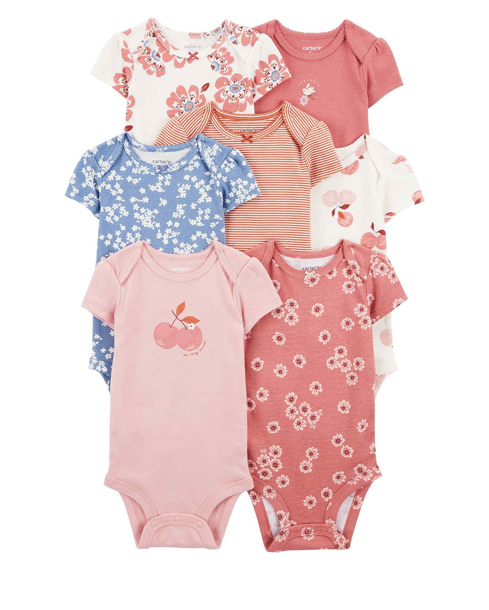 Kit body bebê 7 peças listrado cereja e floral multicor | Carter's