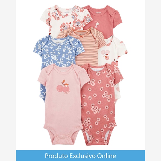 Kit body bebê 7 peças listrado cereja e floral multicor | Carter's