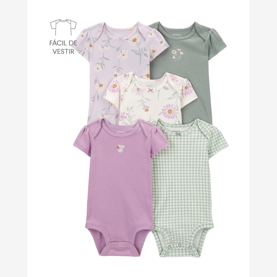 Kit body bebê 5 peças coelho xadrez multicor | Carter's