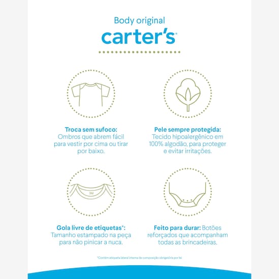Kit body bebê 5 peças coelho xadrez multicor | Carter's