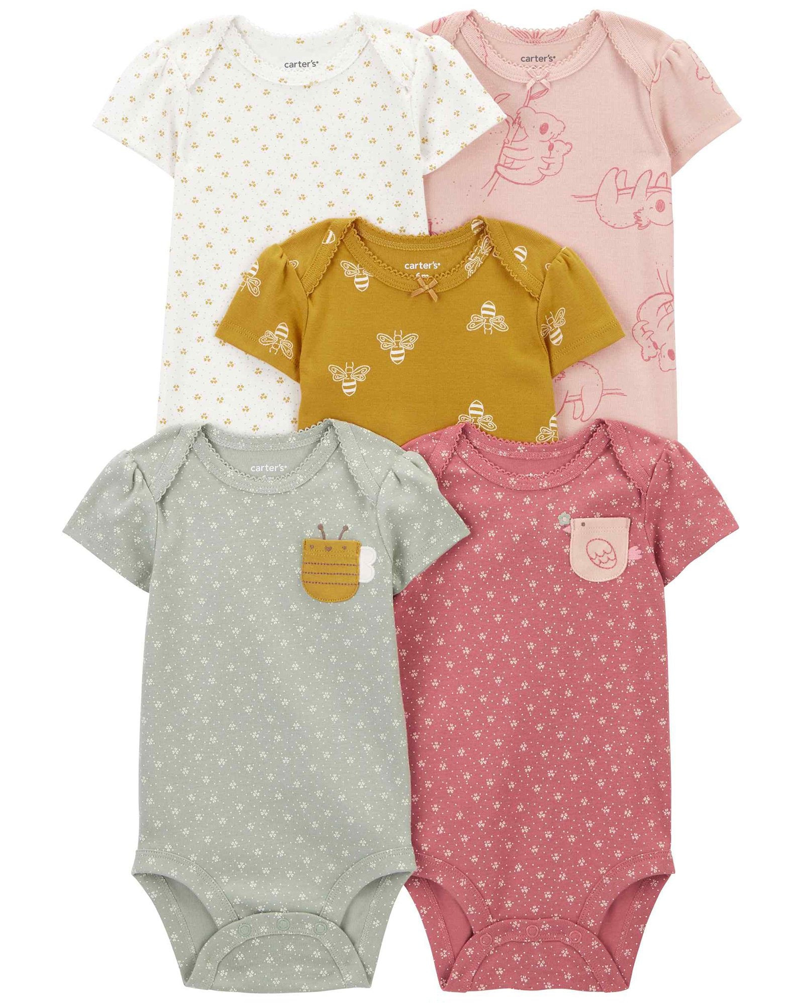 Kit body bebê 5 peças abelha com bolso multicor Carter's Carter's