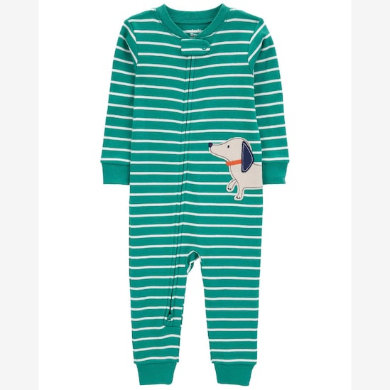 Macacão pijama bebê listrado patch cachorro verde | Carter's