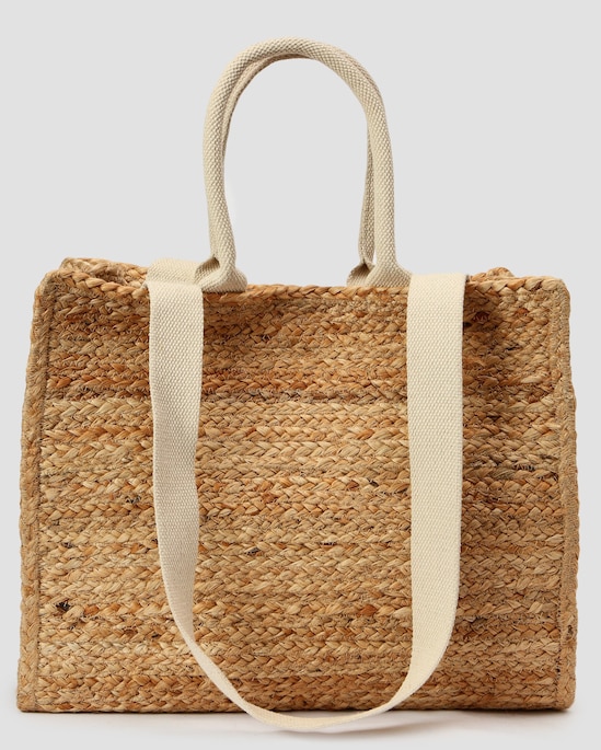 Bolsa tote de juta com alça longa bege
