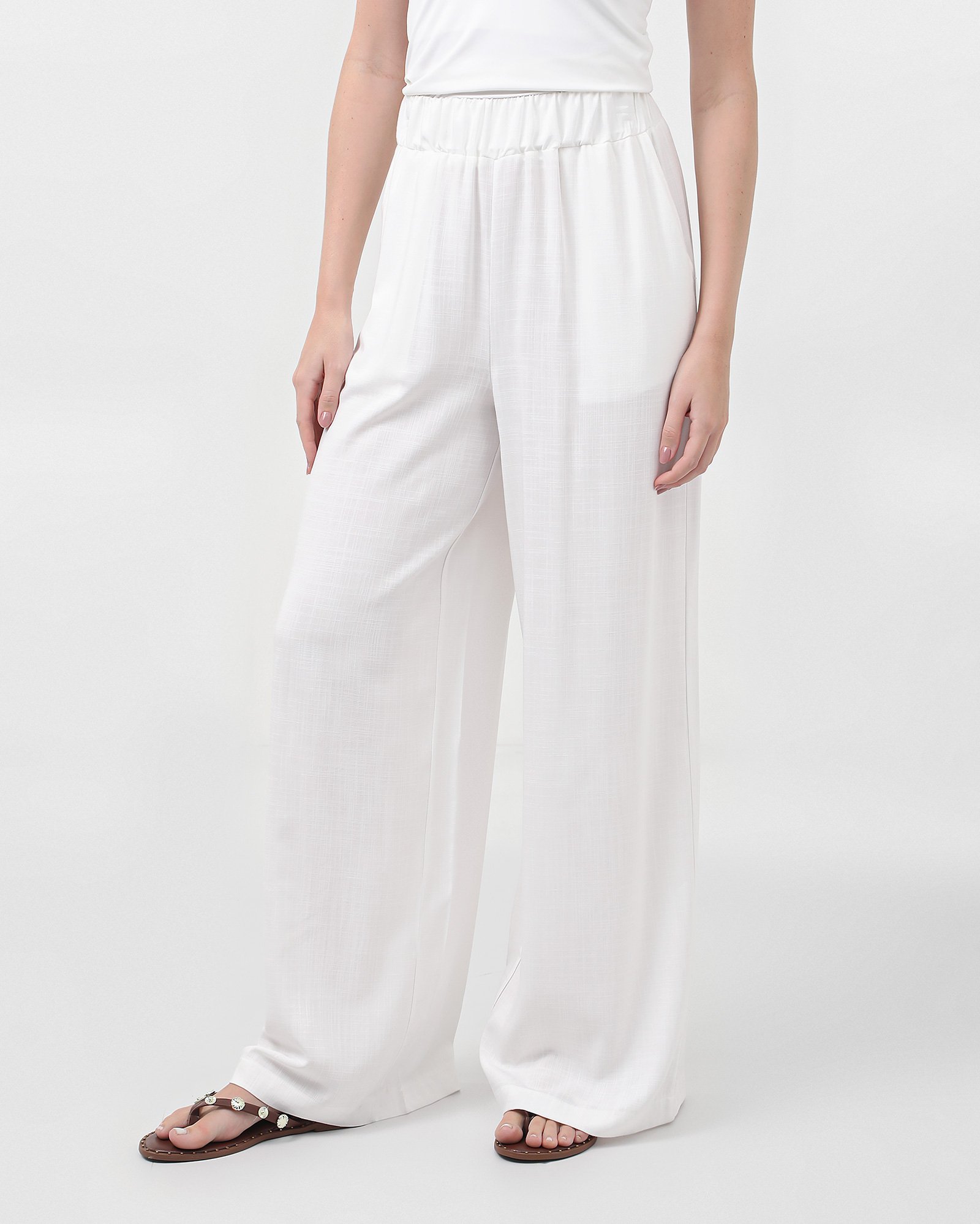 Calça feminina pantalona cós elástico - Branco | Pool Basics