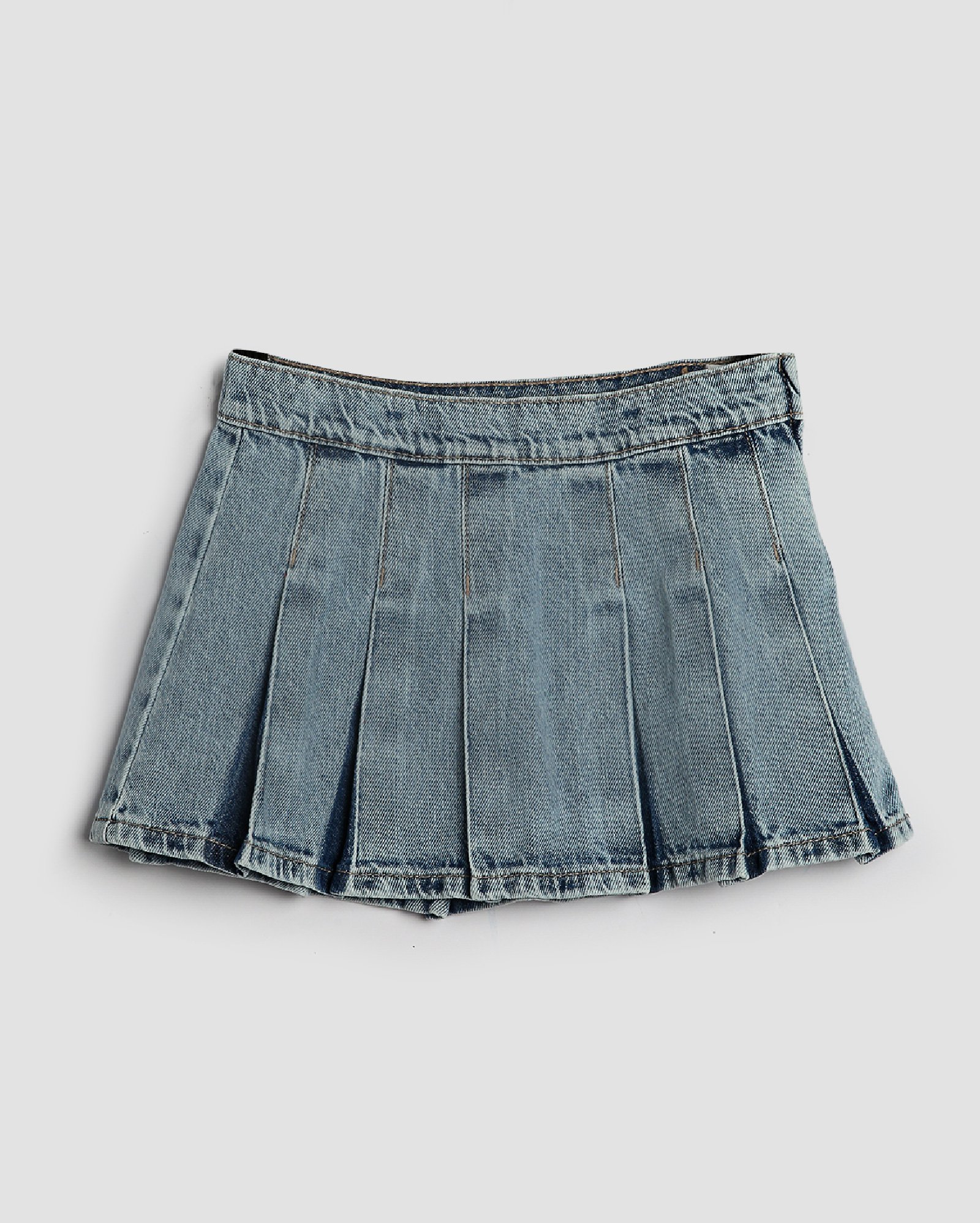Saia jeans infantil com pregas estonada 4-10A denim claro | Pool Kids