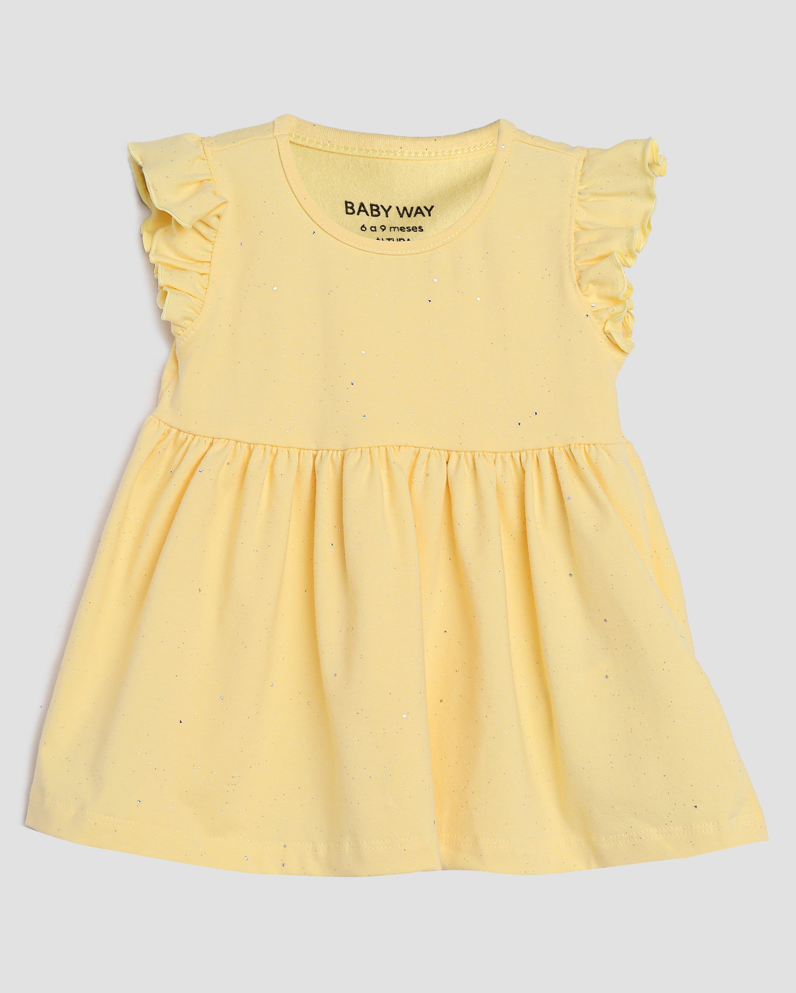 Vestido bebê curto com babados e glitter - Amarelo | Baby Way