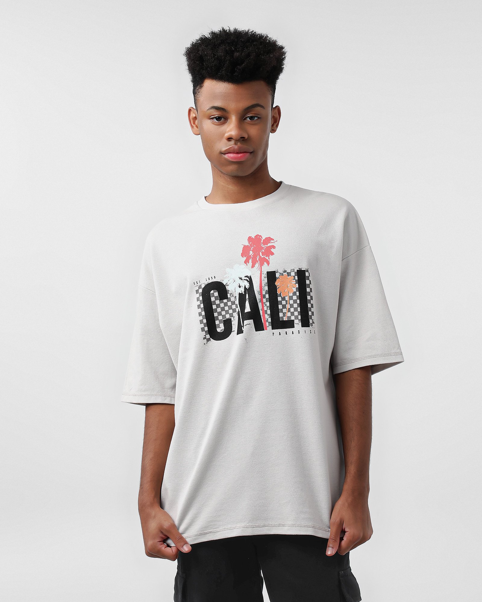 Camiseta juvenil oversized lettering Califórnia cinza | Pool