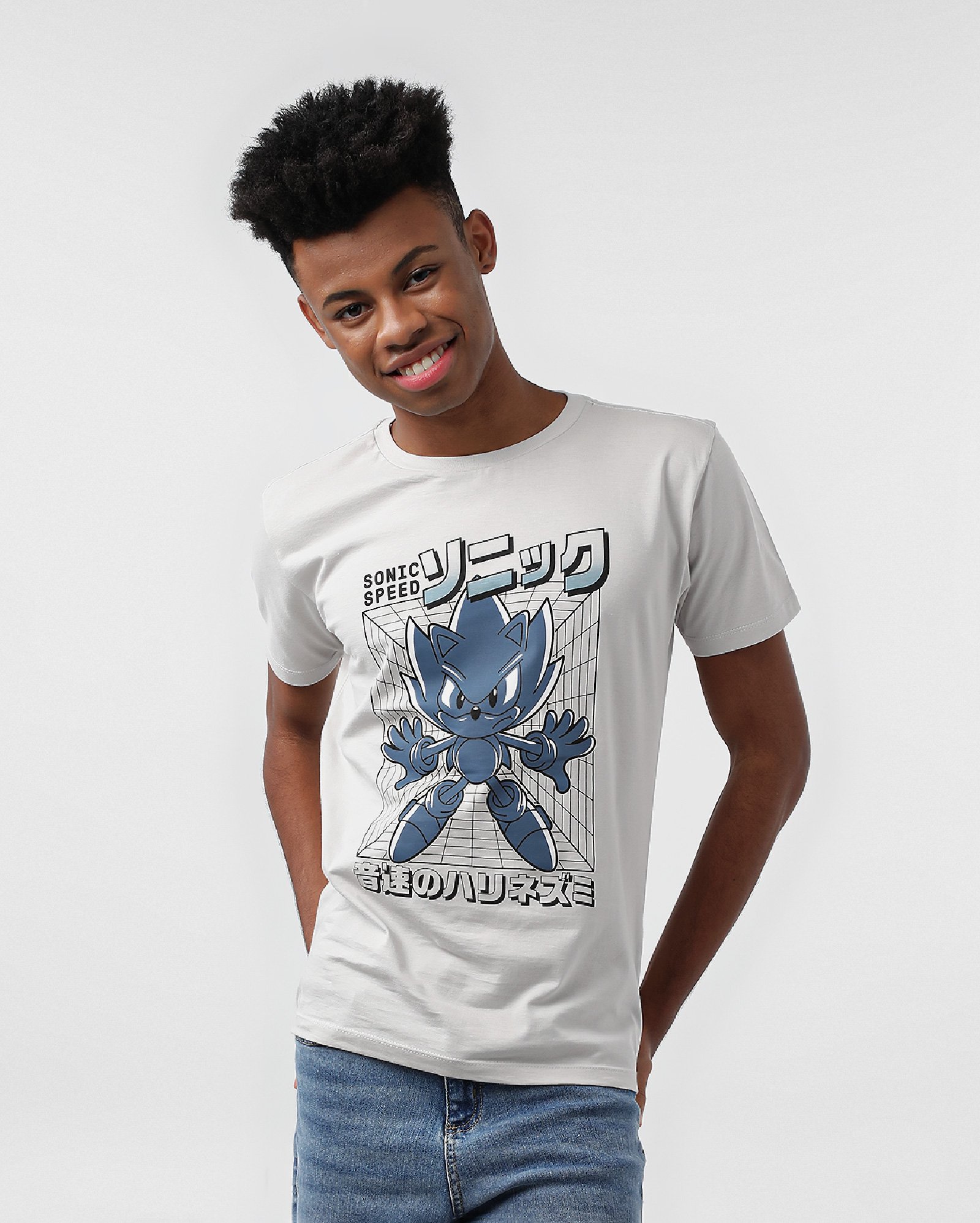 Camiseta juvenil manga lettering Sonic Speed cinza | SEGA