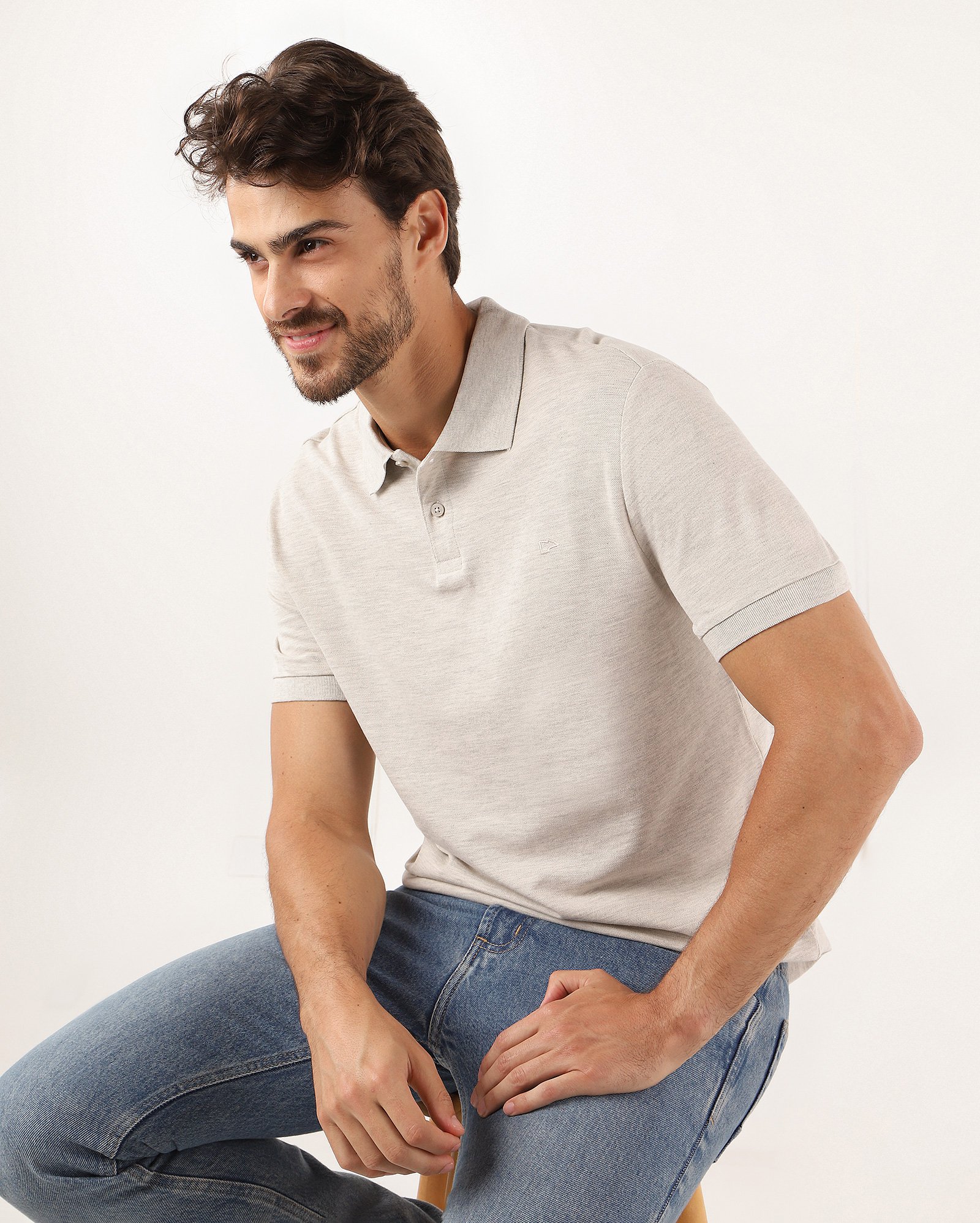 Camisa polo masculina Pool Legacy regular piquet - Bege Mescla