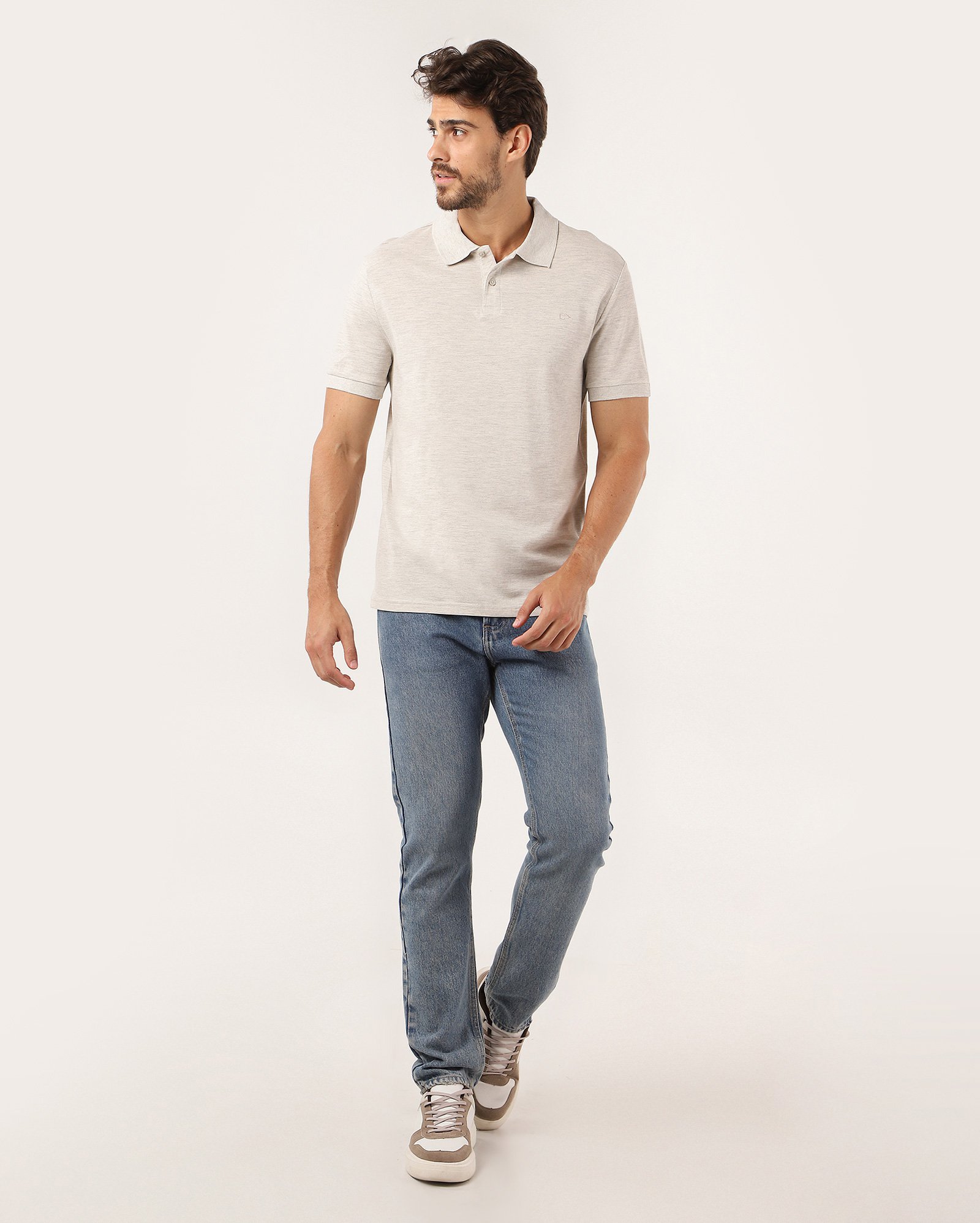 Camisa polo masculina Pool Legacy regular piquet - Bege Mescla