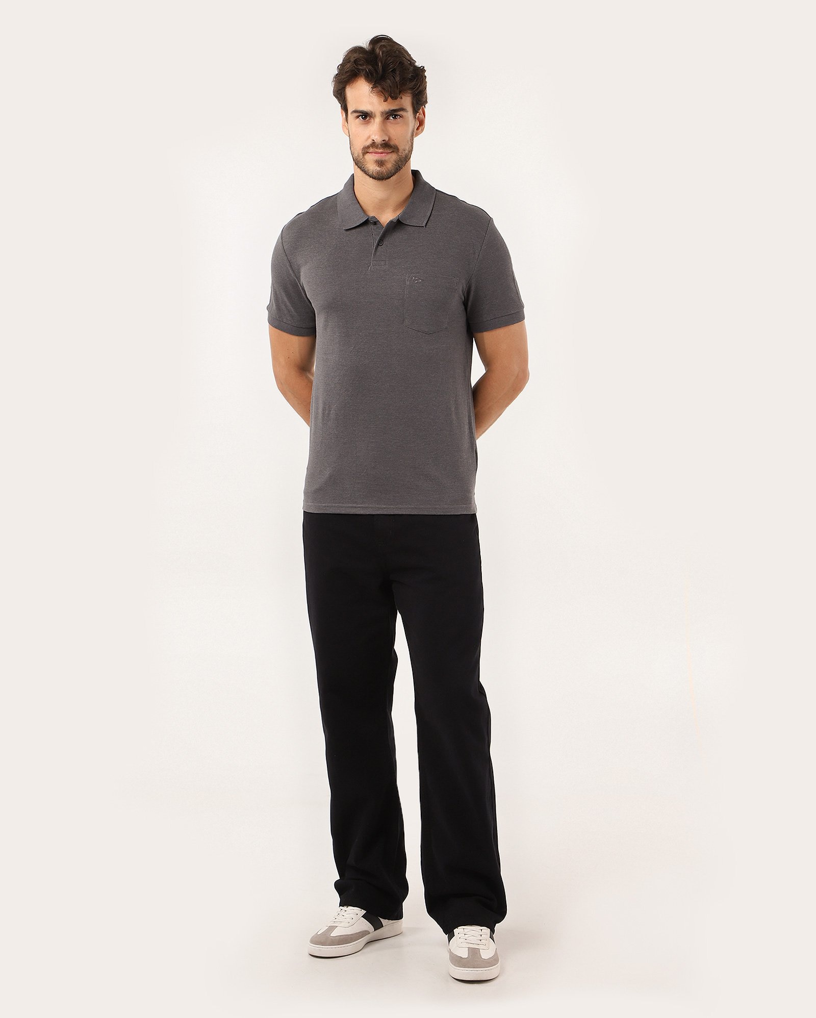 Camisa polo masculina Pool Legacy piquet com bolso - Cinza Grafite
