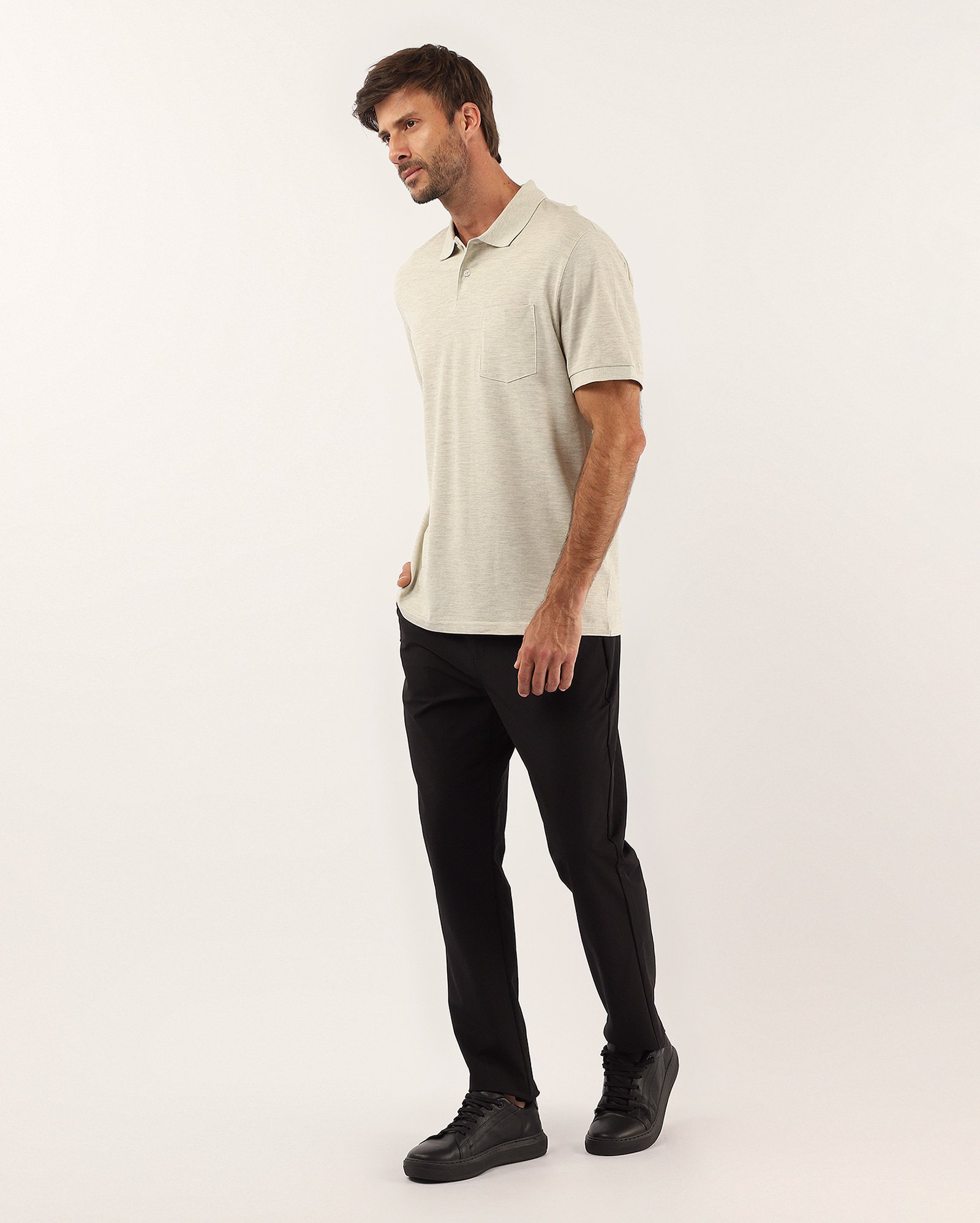 Camisa polo masculina Pool Legacy piquet com bolso - Cinza Claro