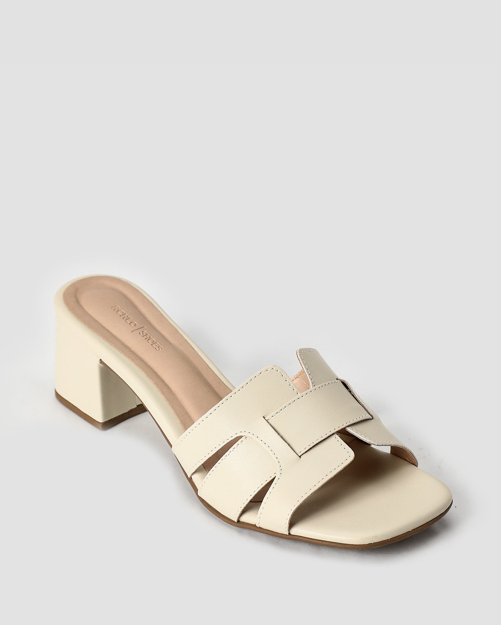 Tamanco de tiras transpassadas com salto baixo - Off-white