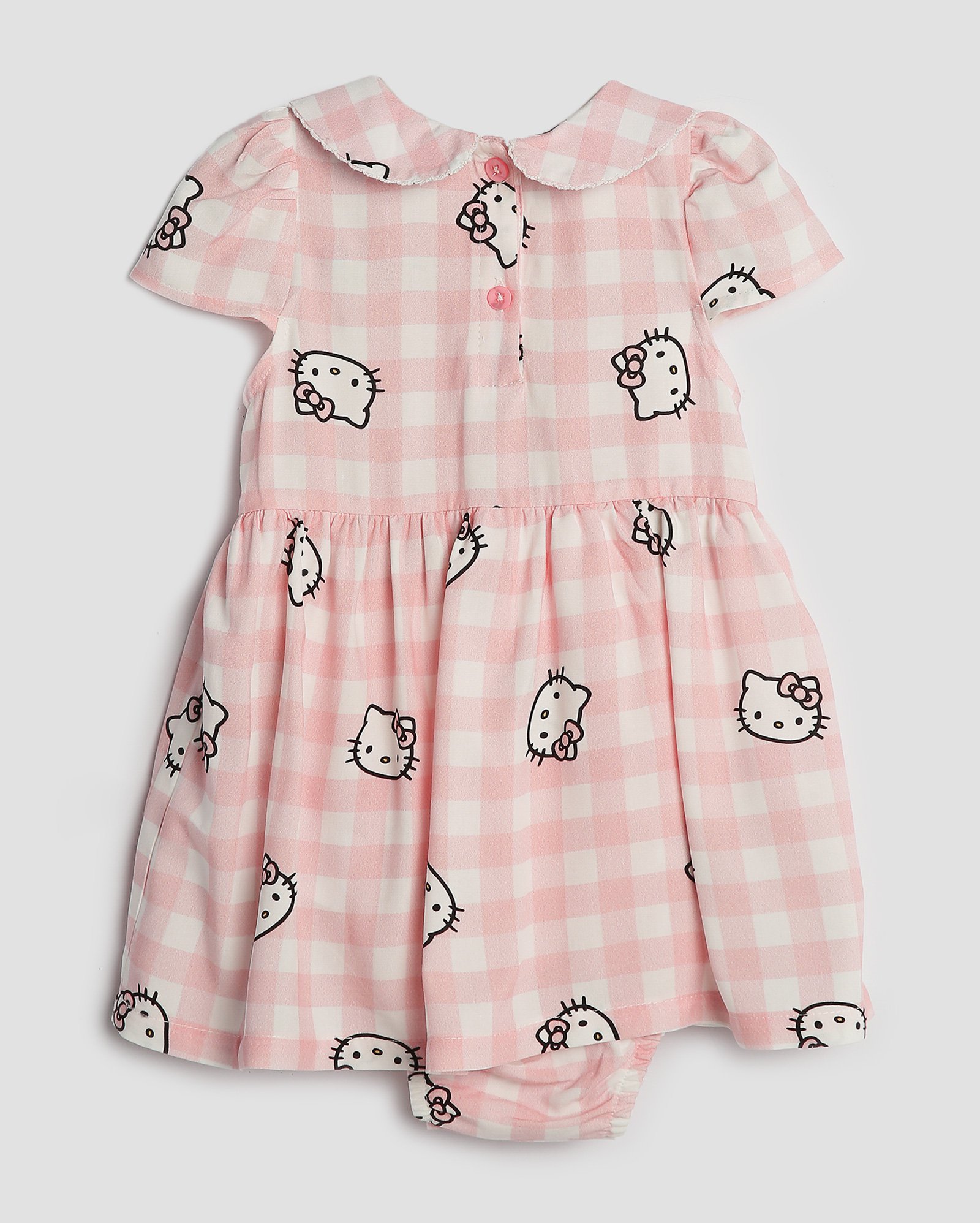 Vestido body bebê xadrez Hello Kitty com touca rosa | FANLAB