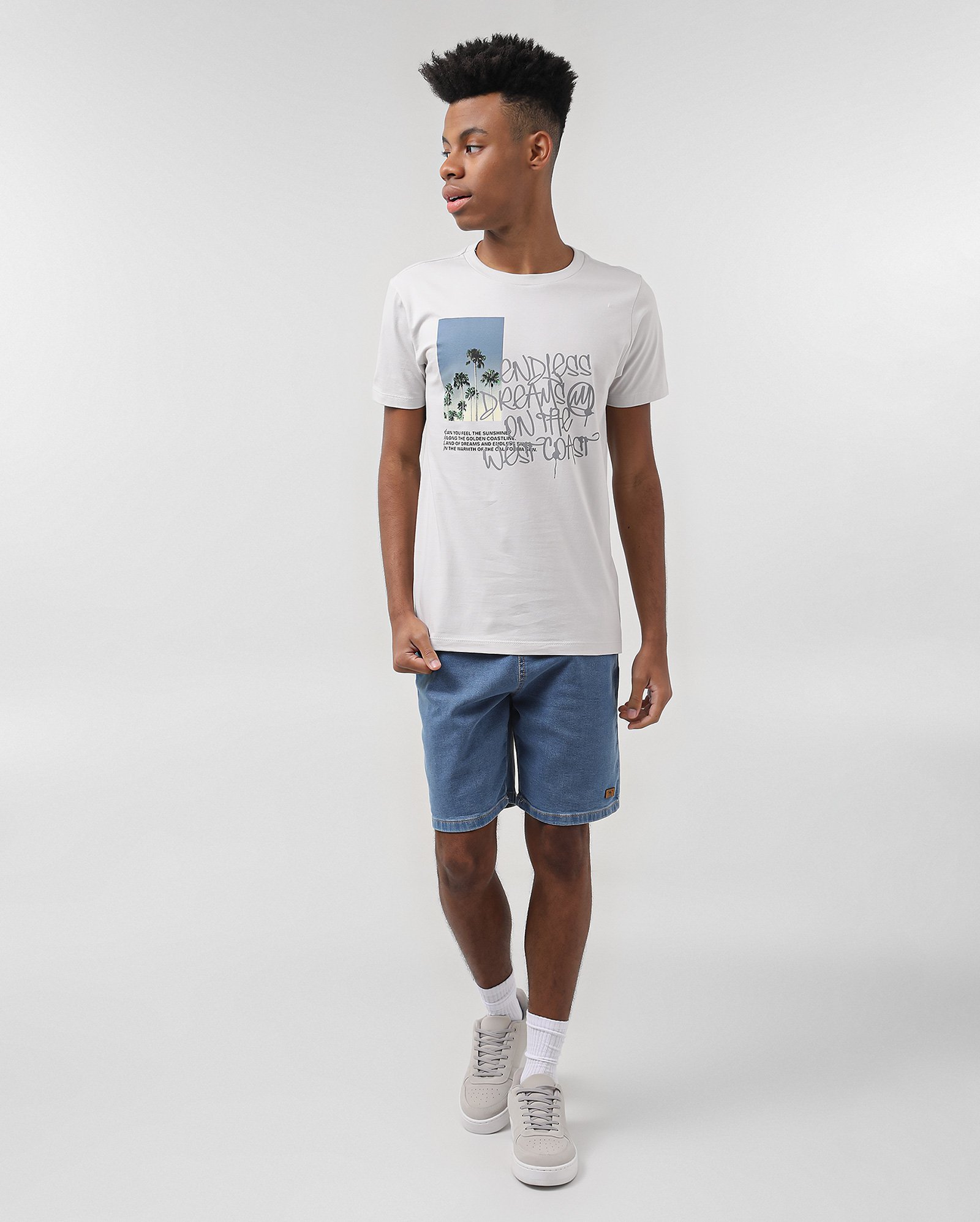 Bermuda jeans juvenil reta cós de elástico com cordão | Pool