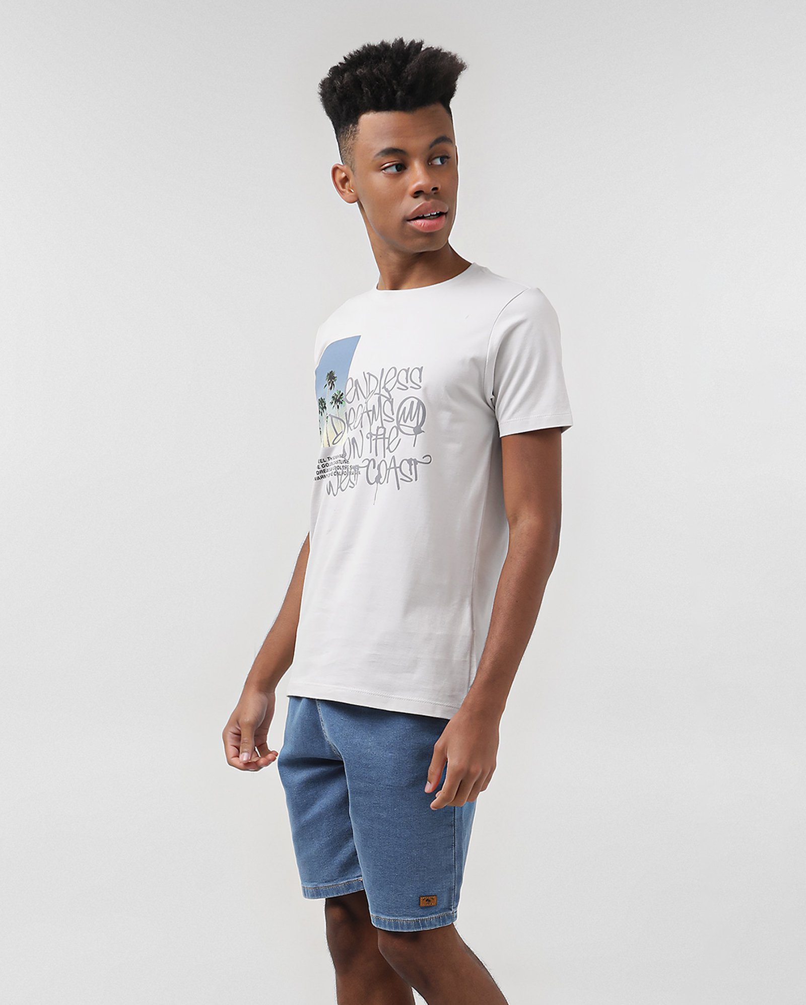 Bermuda jeans juvenil reta cós de elástico com cordão | Pool