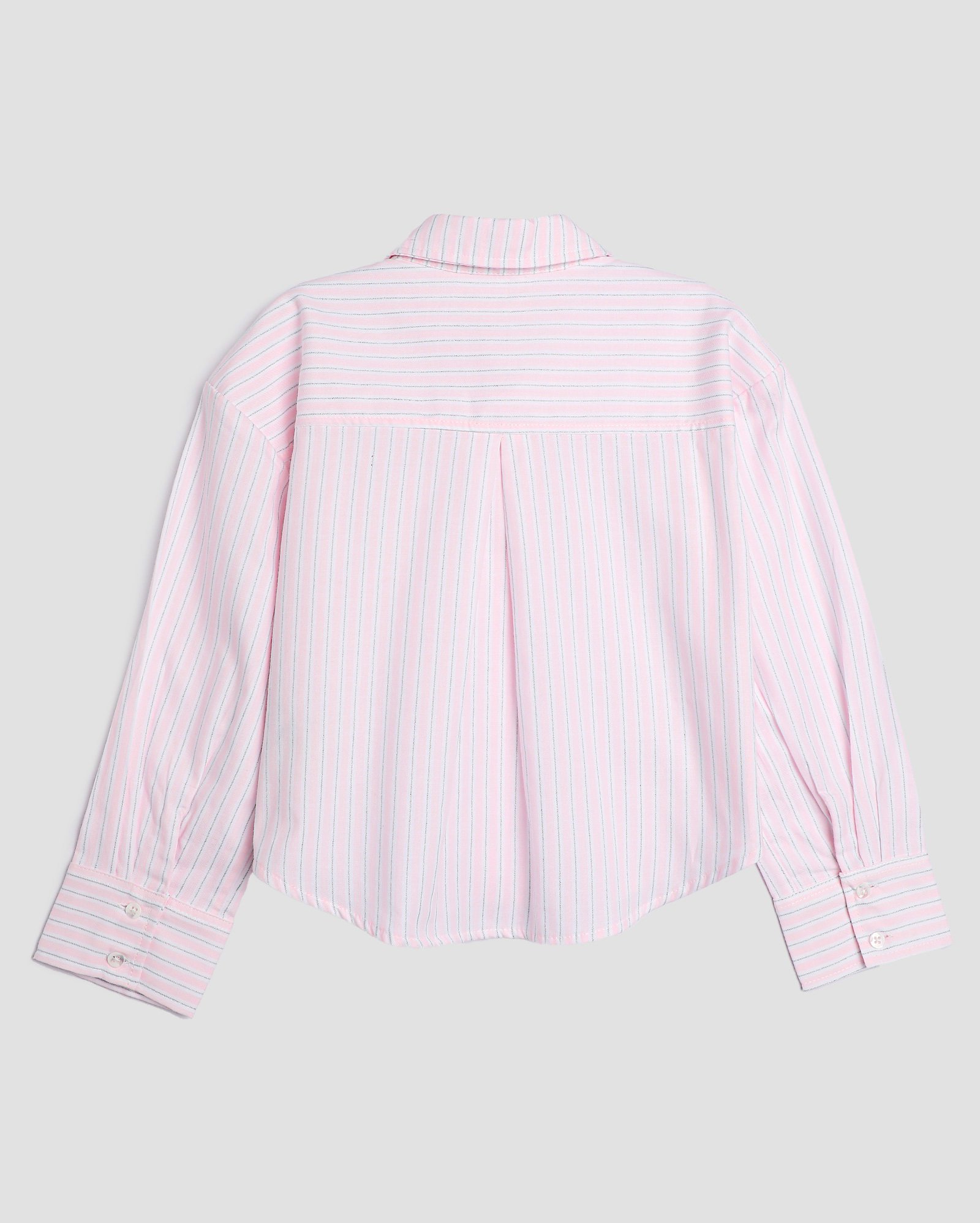 Camisa infantil manga longa listrada fios metalizados 4-10A - Rosa Claro | Pool Kids