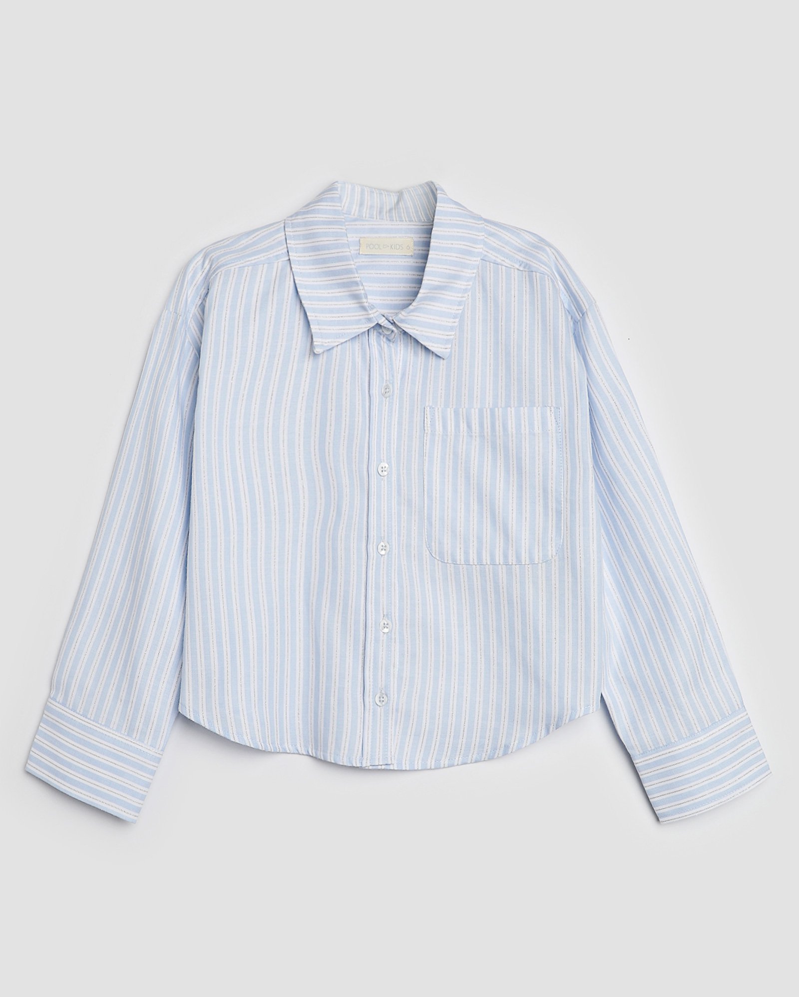 Camisa infantil manga longa listrada fios metalizados 4-10A - Azul Claro | Pool Kids