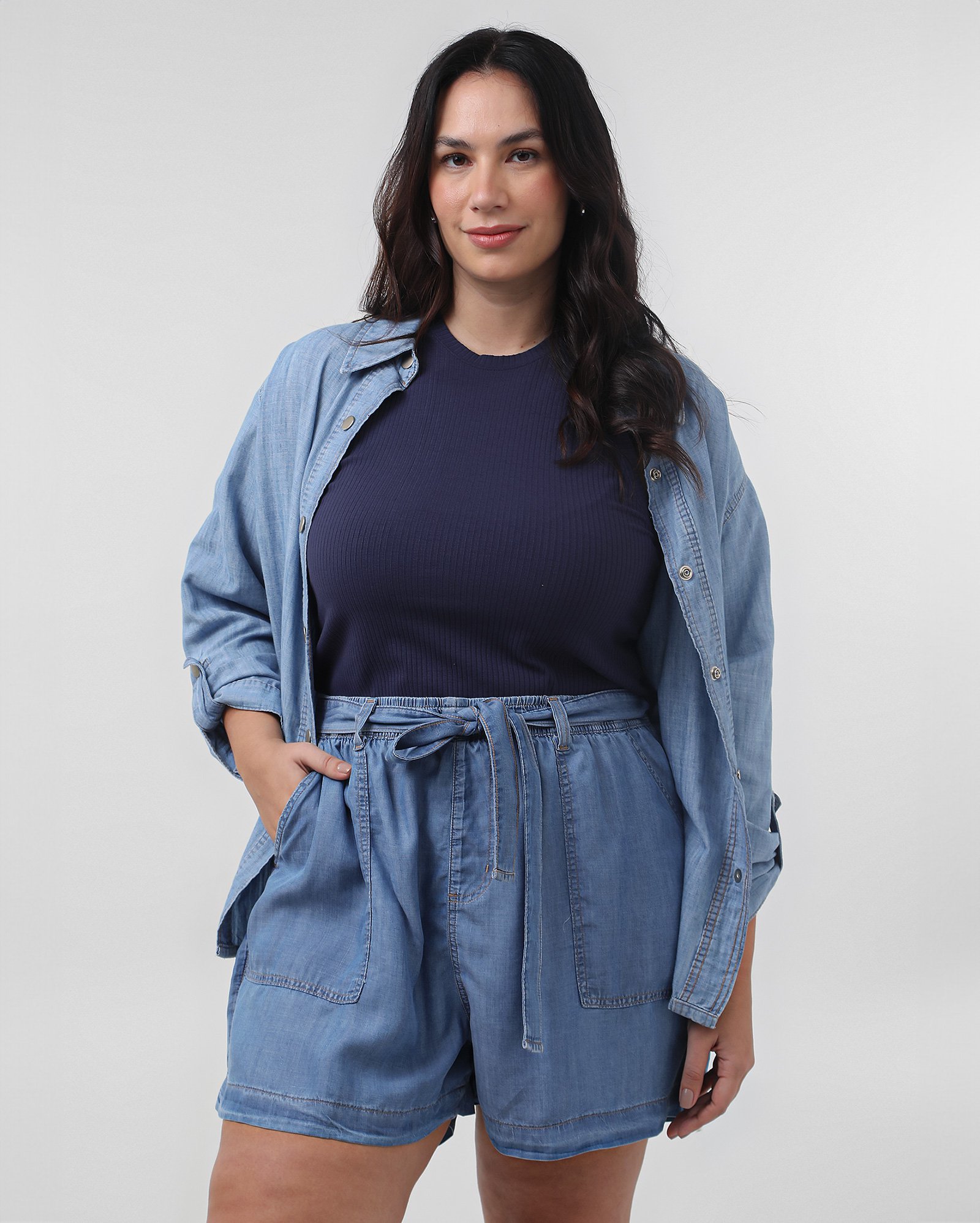 Short jeans plus size feminino clochard denim médio | Pool Jeans