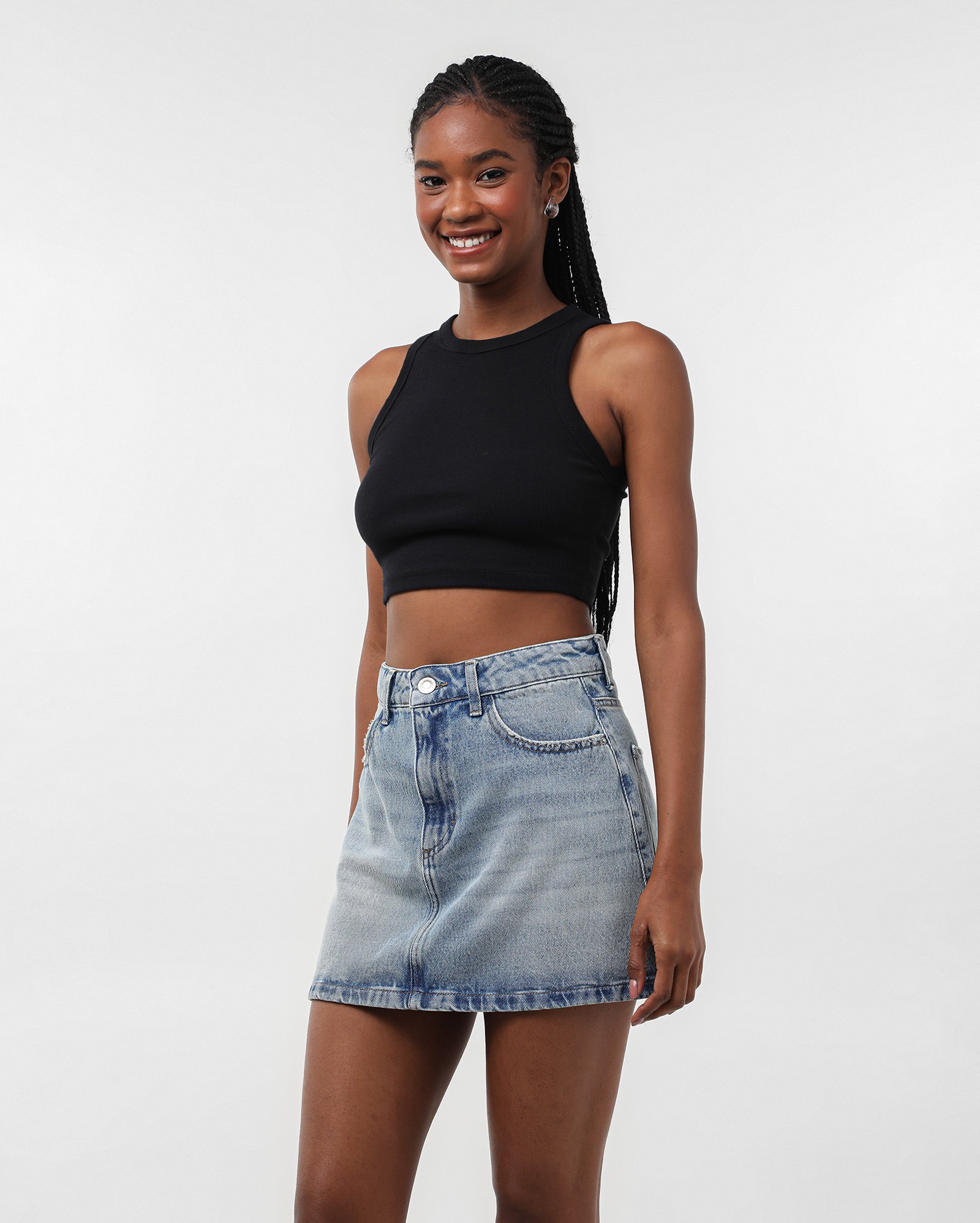 Saia sarja curta reta - Jeans Claro | Pool Jeans