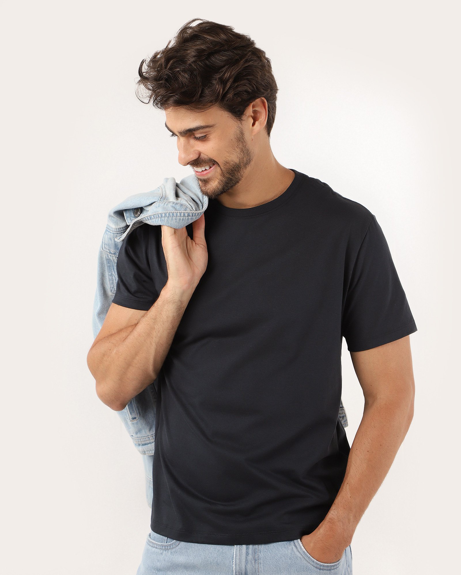 Camiseta masculina algodão peruano - Azul Escuro