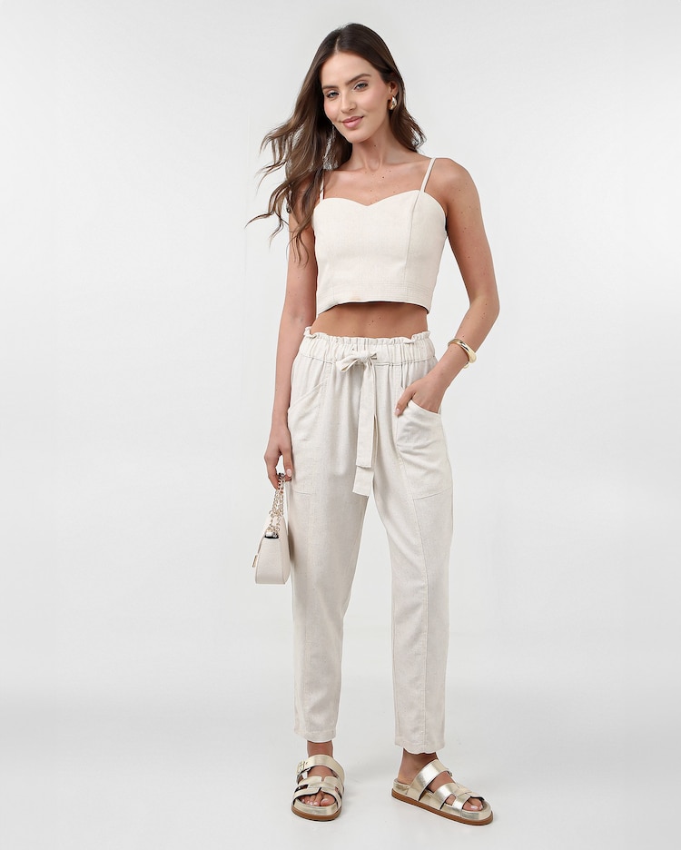 Riachuelo Calça feminina em viscolinho clochard com amarração