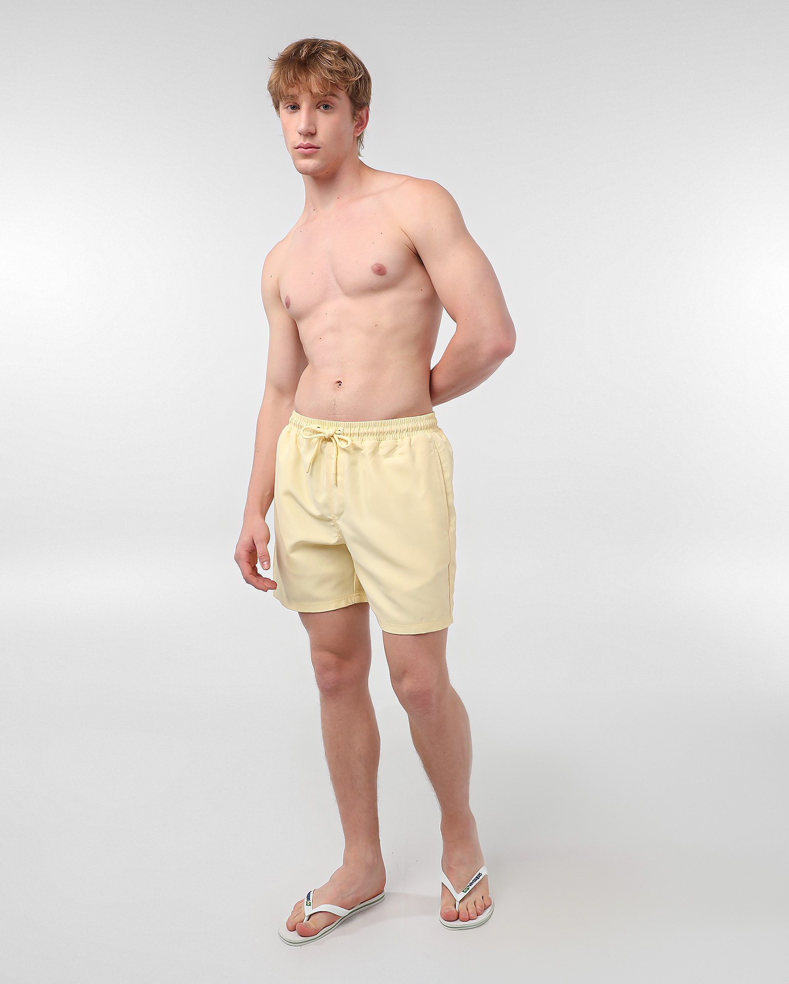Short água masculino com elástico e cordão - Amarelo Claro
