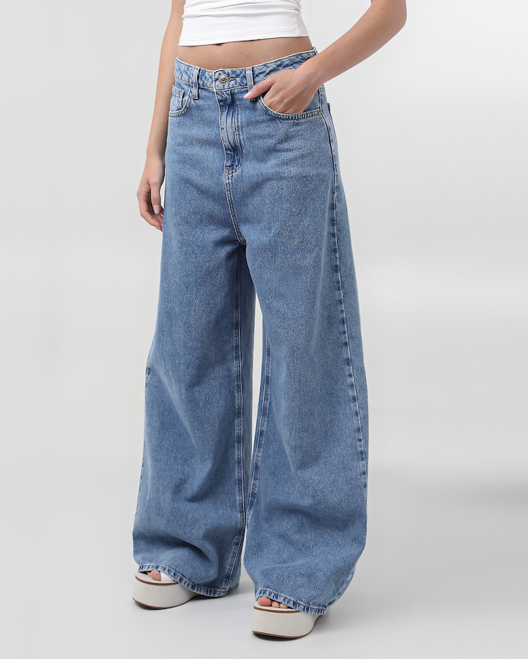 Riachuelo Calça jeans feminina wide leg surfer cintura baixa