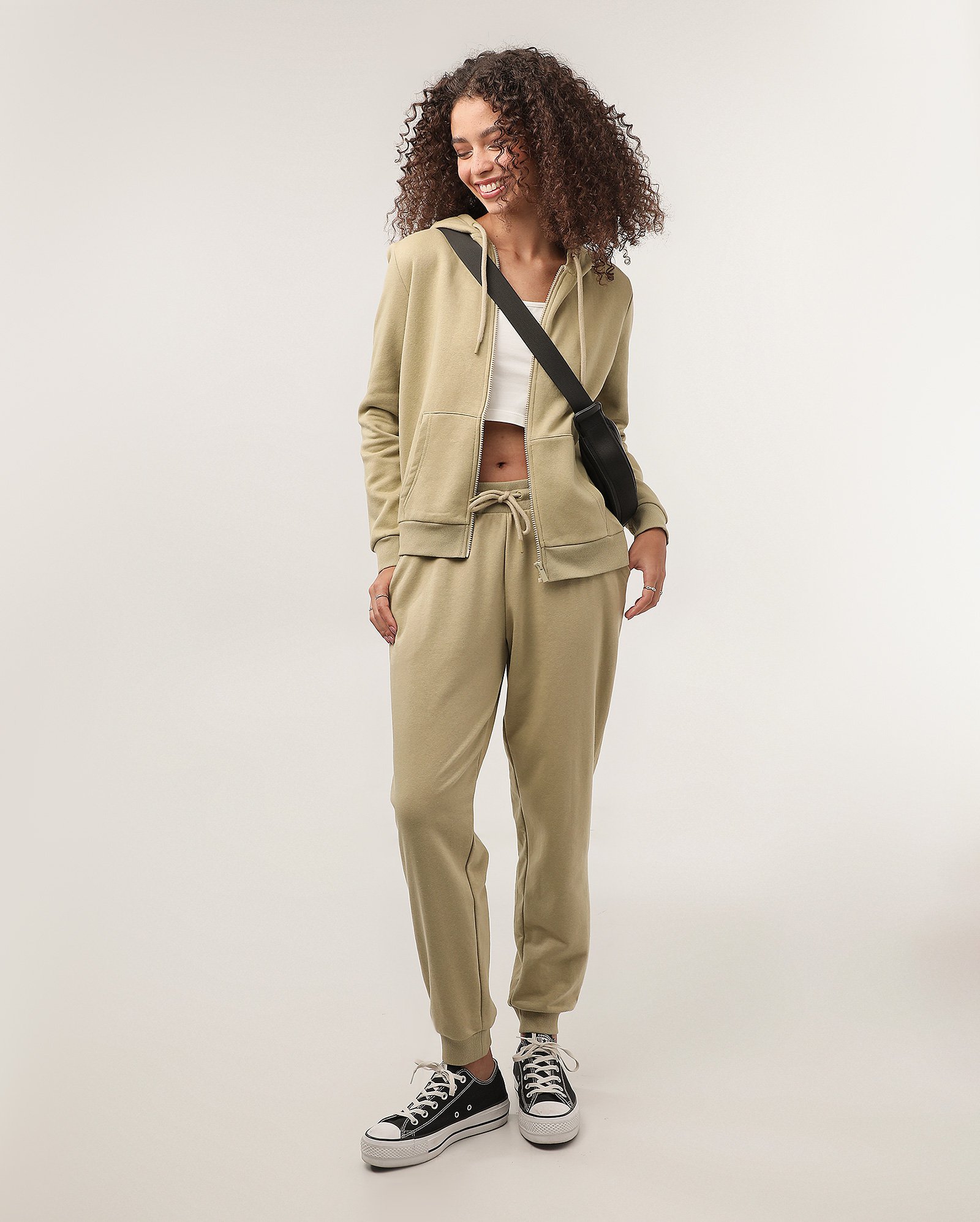 Blusa de moletom feminina Tarsi aberta com 2 bolsos - Verde Claro | Pool Basics