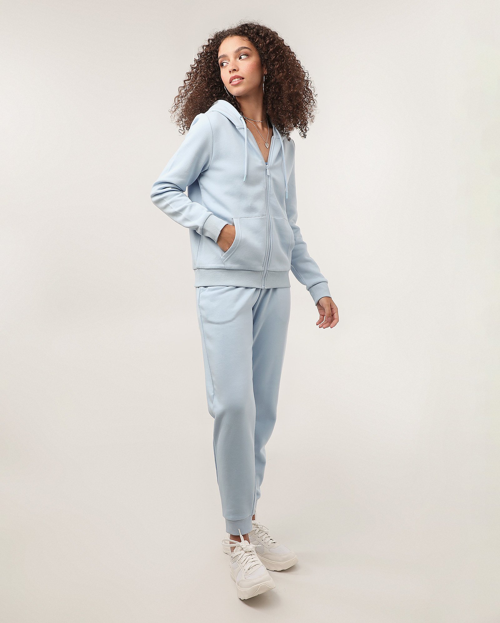 Blusa de moletom feminina Tarsi aberta com 2 bolsos - Azul Claro | Pool Basics