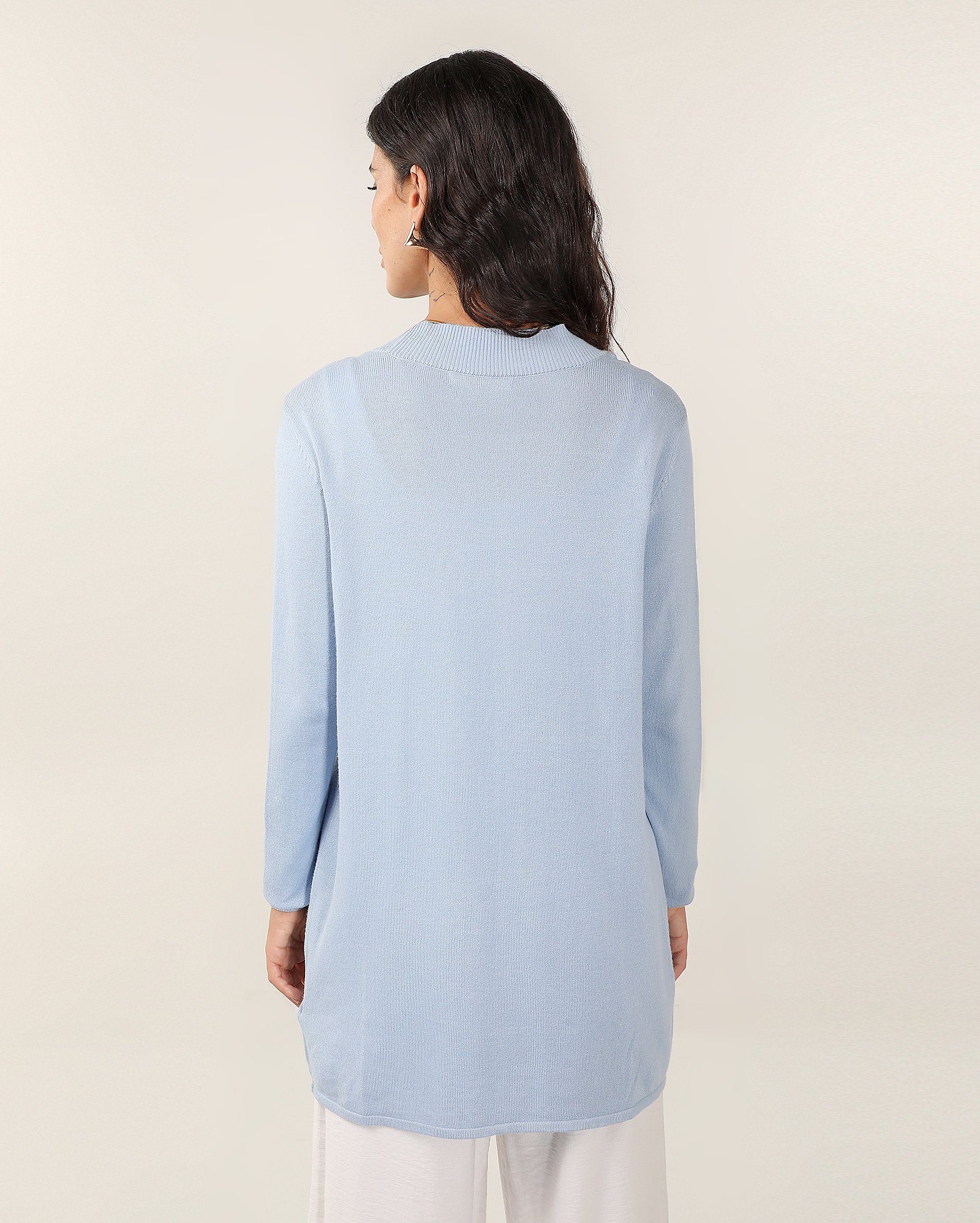 Cardigan feminino alongado com vista aberta - Azul Claro | Pool Basics