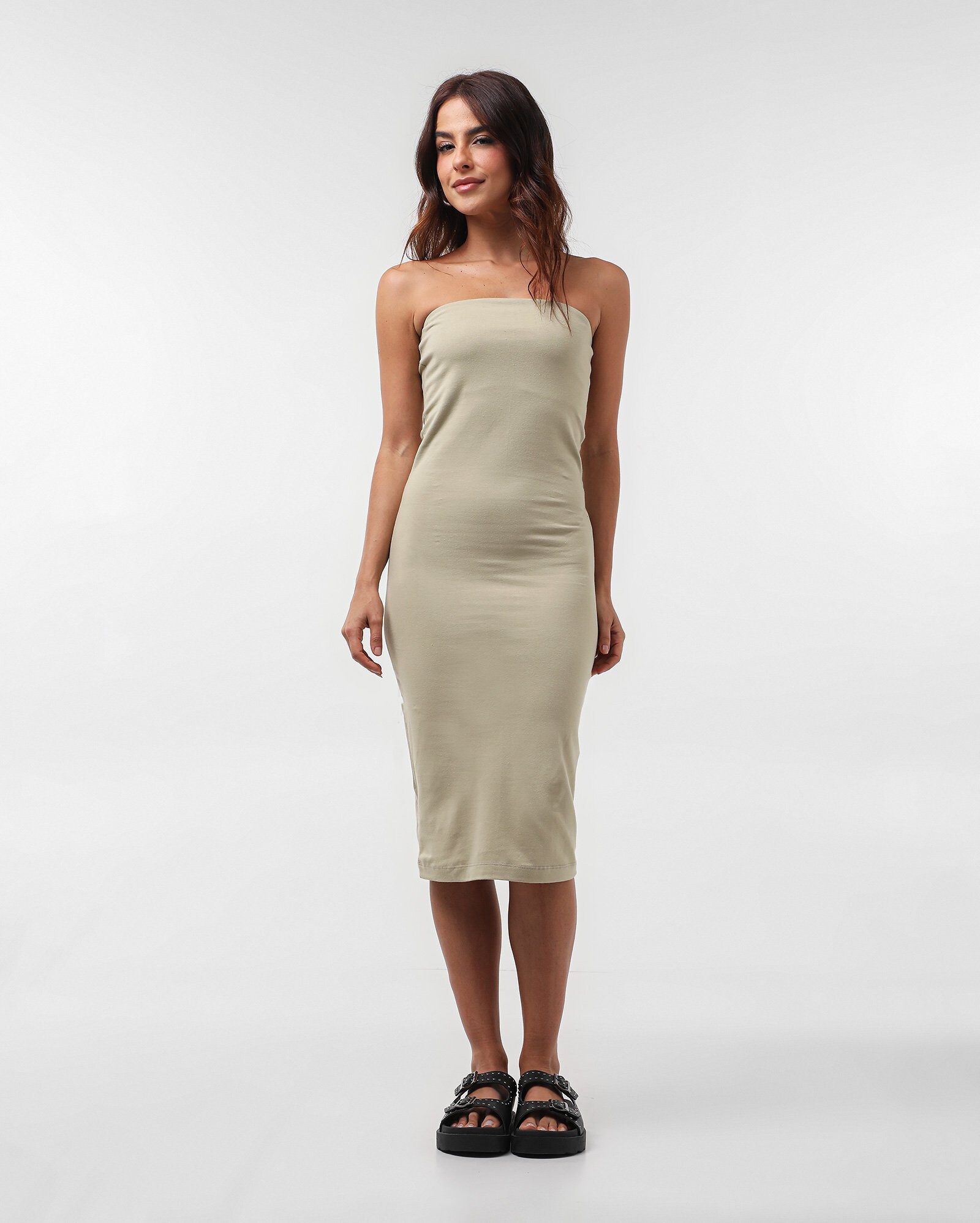 Vestido bandeau curto tubinho liso - Verde Musgo | Pool Basics — foto 3