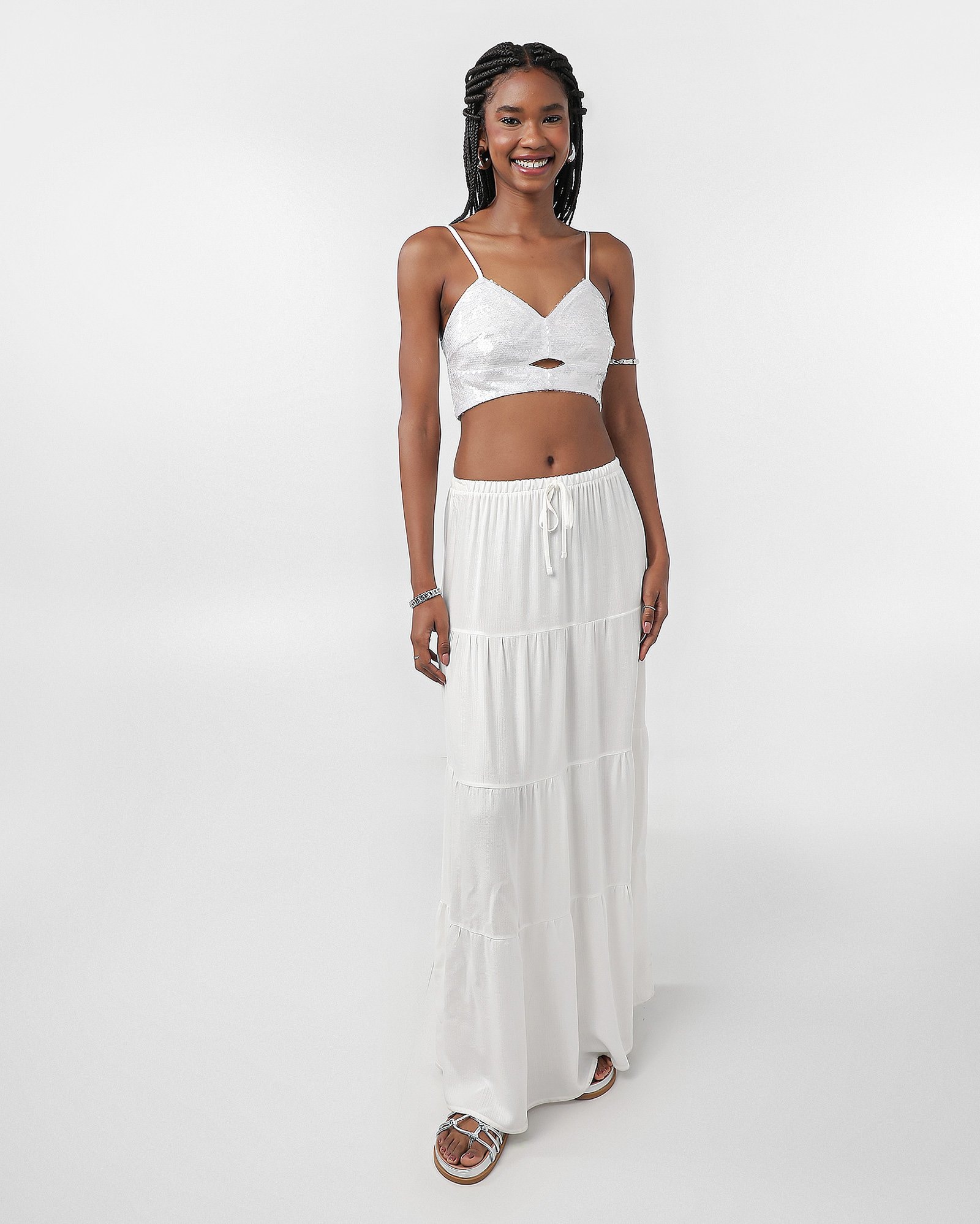 Regata cropped decote coração paetê branca | Pool — foto 2