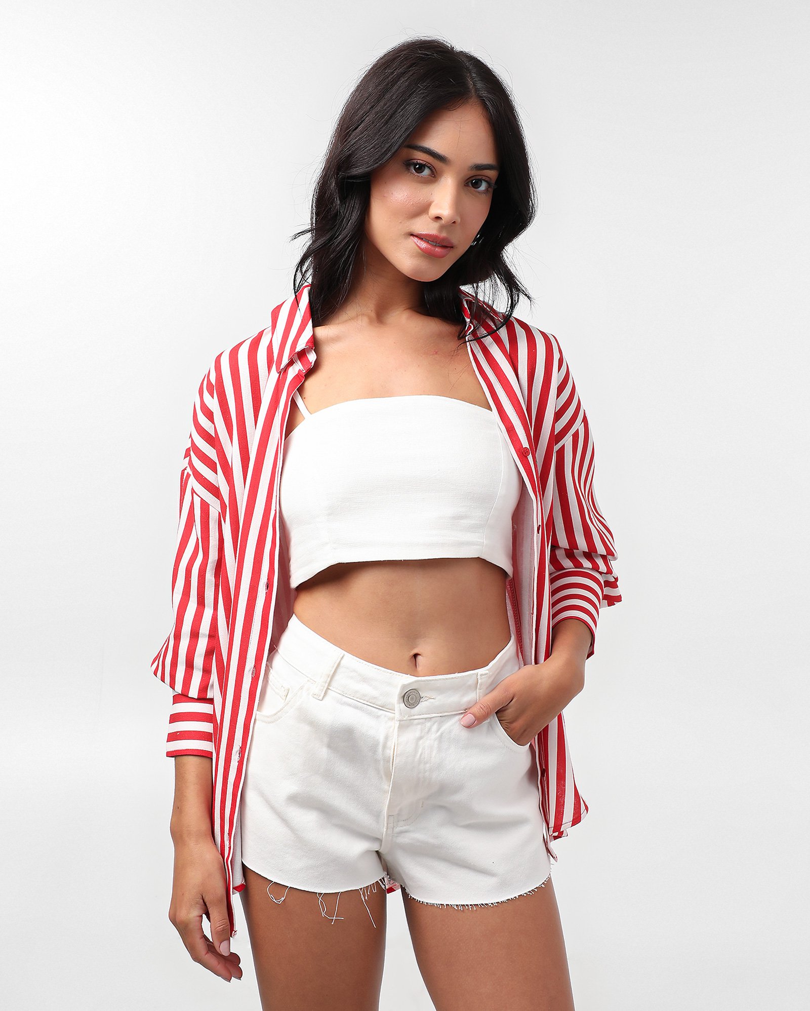 Short sarja feminino cintura média barra desfiada branco | Pool Jeans