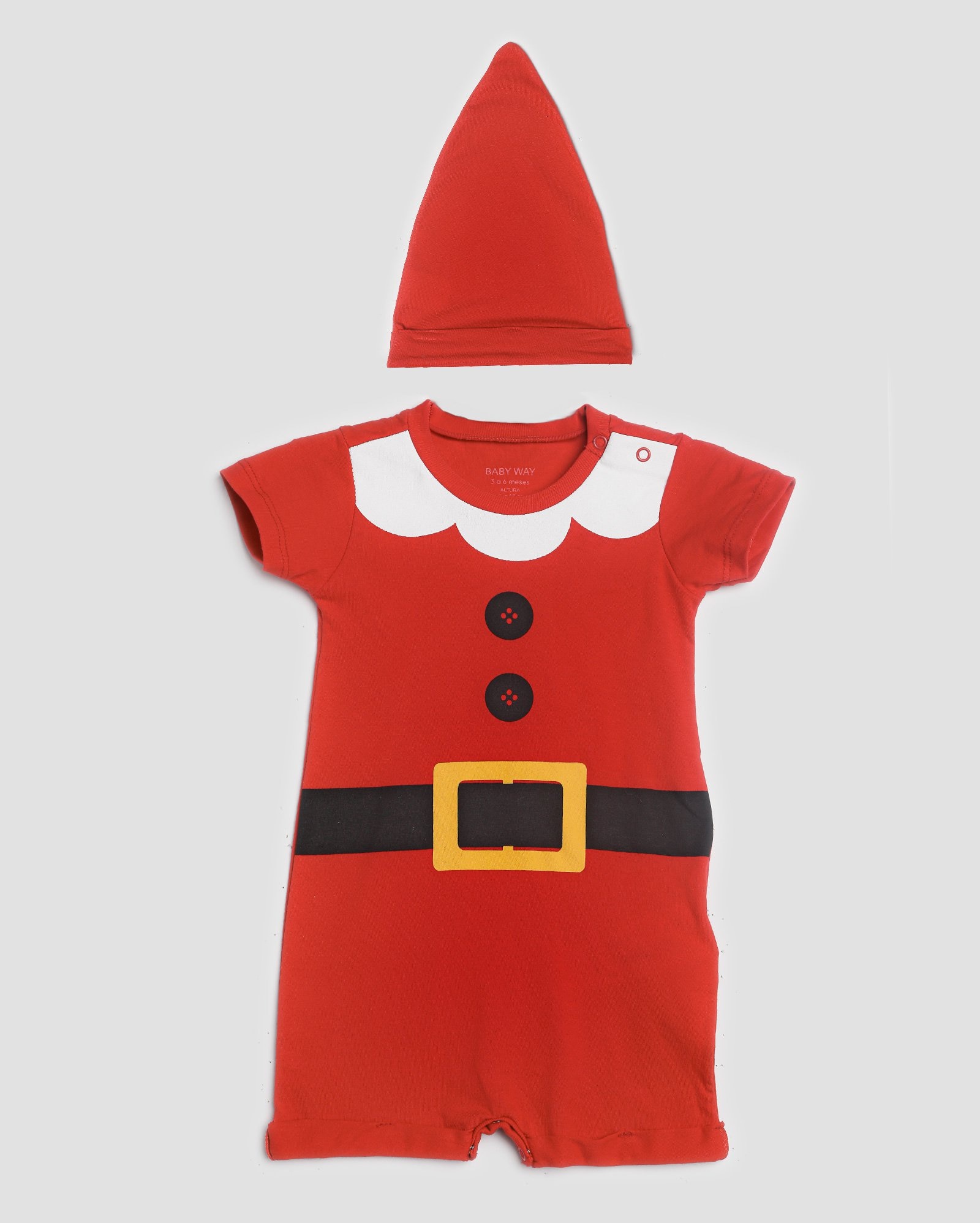 Macaquinho bebê manga curta papai noel com gorro vermelho | Baby Way