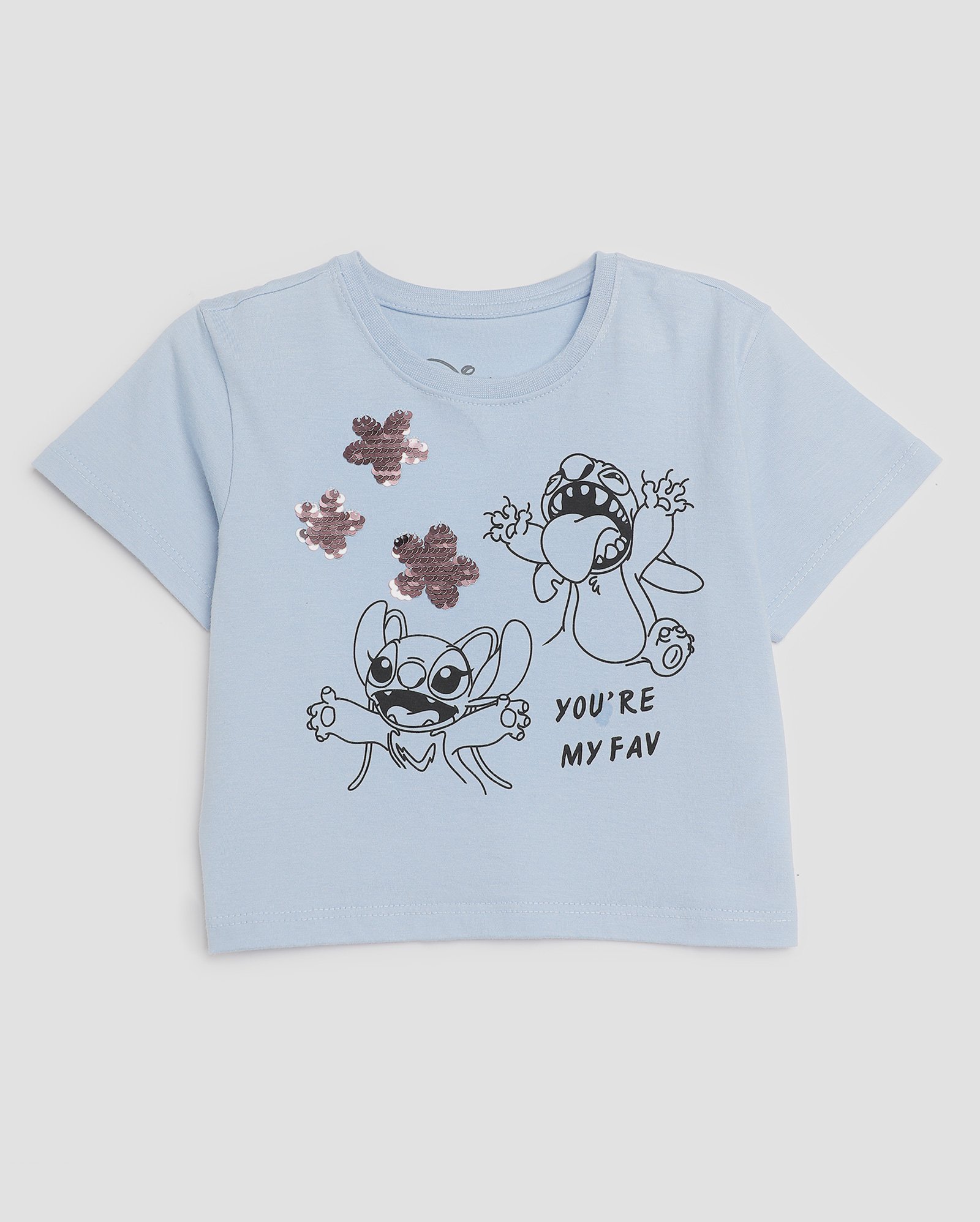 Camiseta cropped infantil manga curta Stitch com paetê 4-10A azul | Disney