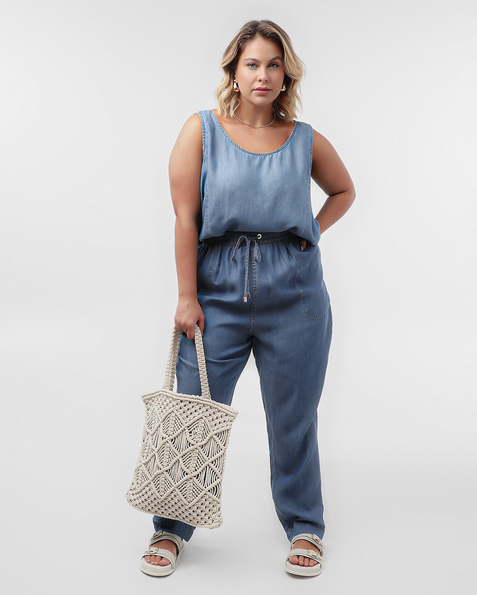 Calça jeans plus size feminina jogger denim médio | Pool Jeans