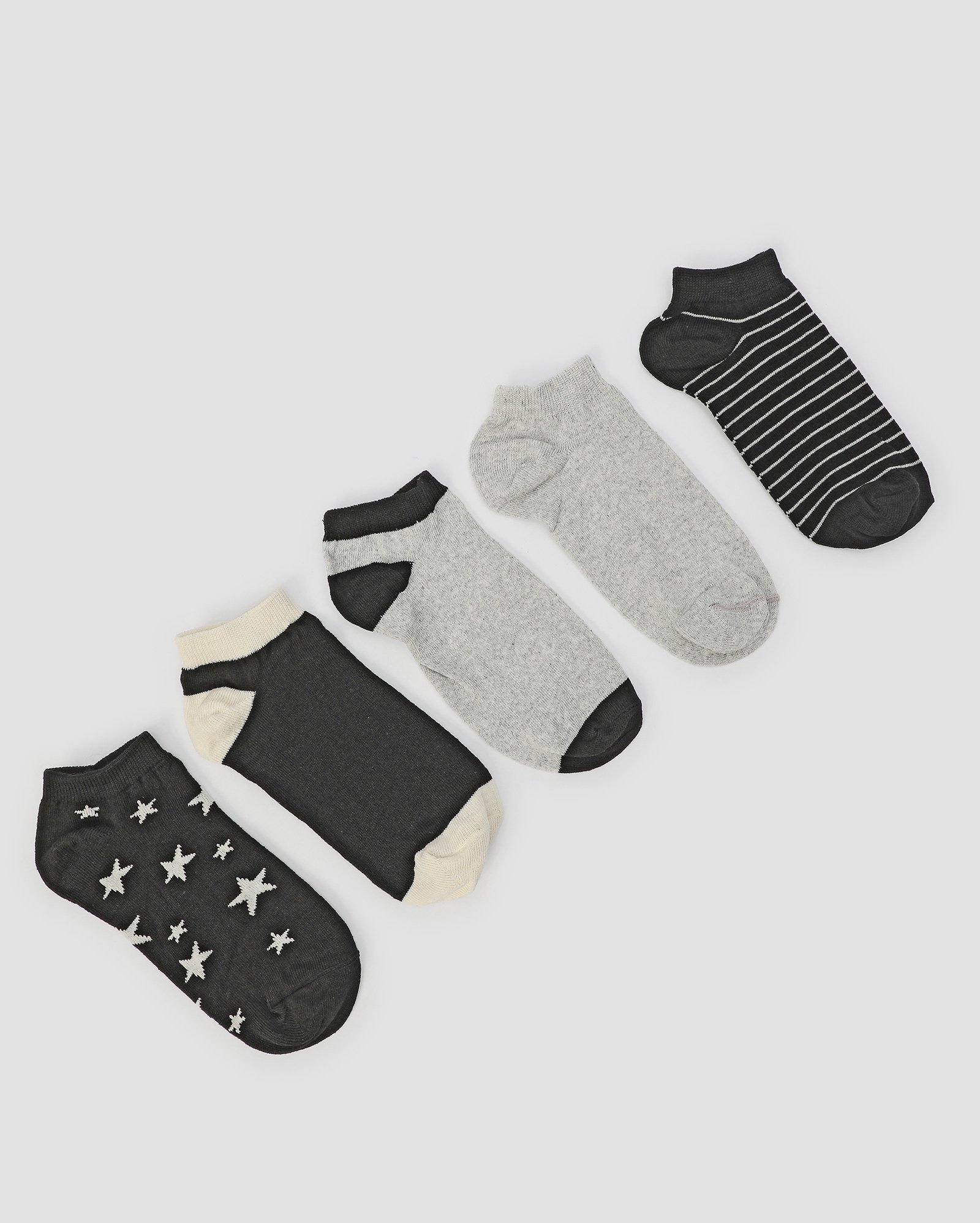 Kit meia feminina 5 pares cano curto listras e estrela multicor | Riachuelo
