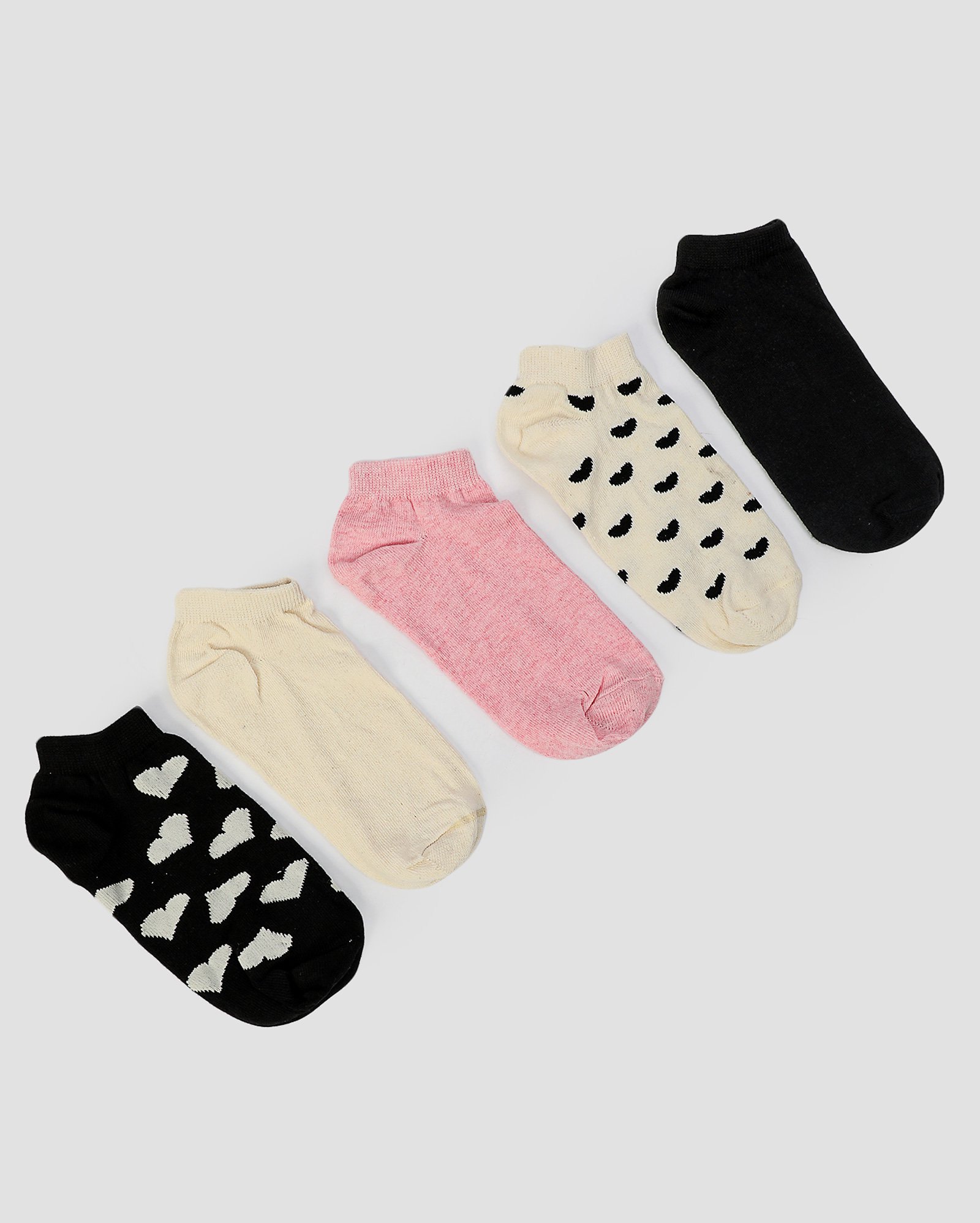 Kit meia feminina 5 pares cano curto corações multicor | Riachuelo