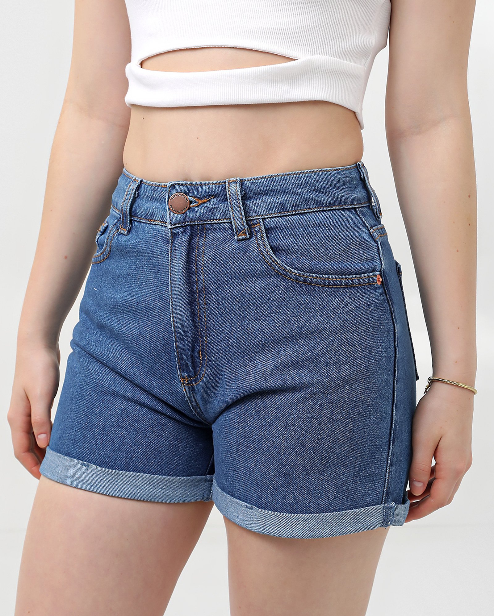 Short jeans juvenil mom barra dobrada - Jeans Escuro | Pool