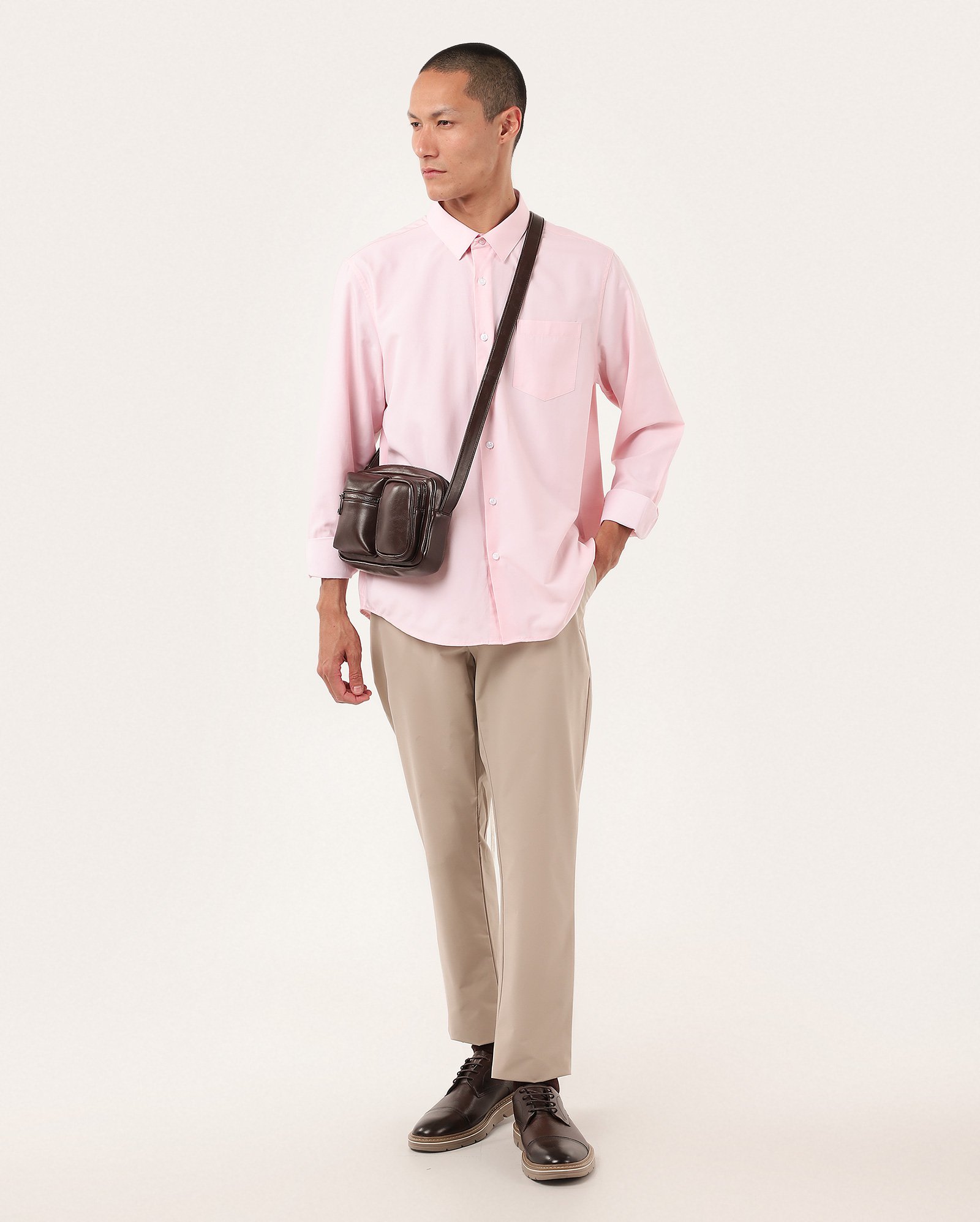 Camisa social masculina regular manga longa com bolso - Rosa Claro | Riachuelo