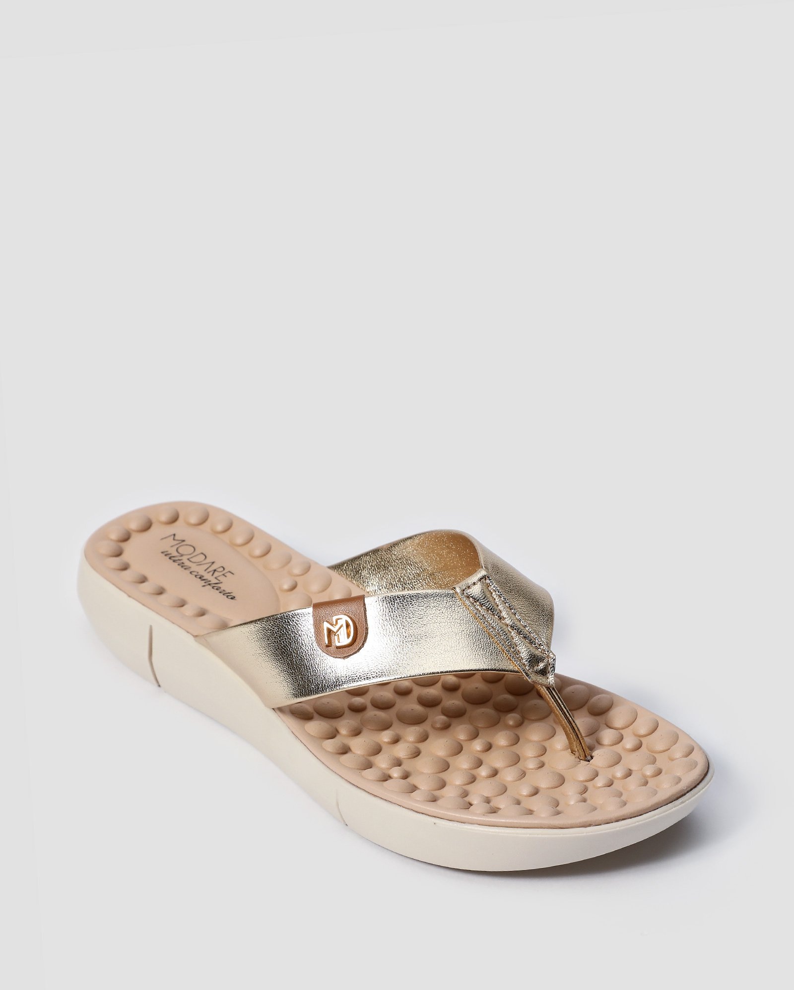 Sandália rasteira feminina tiras largas ultra conforto - Dourado | Modare