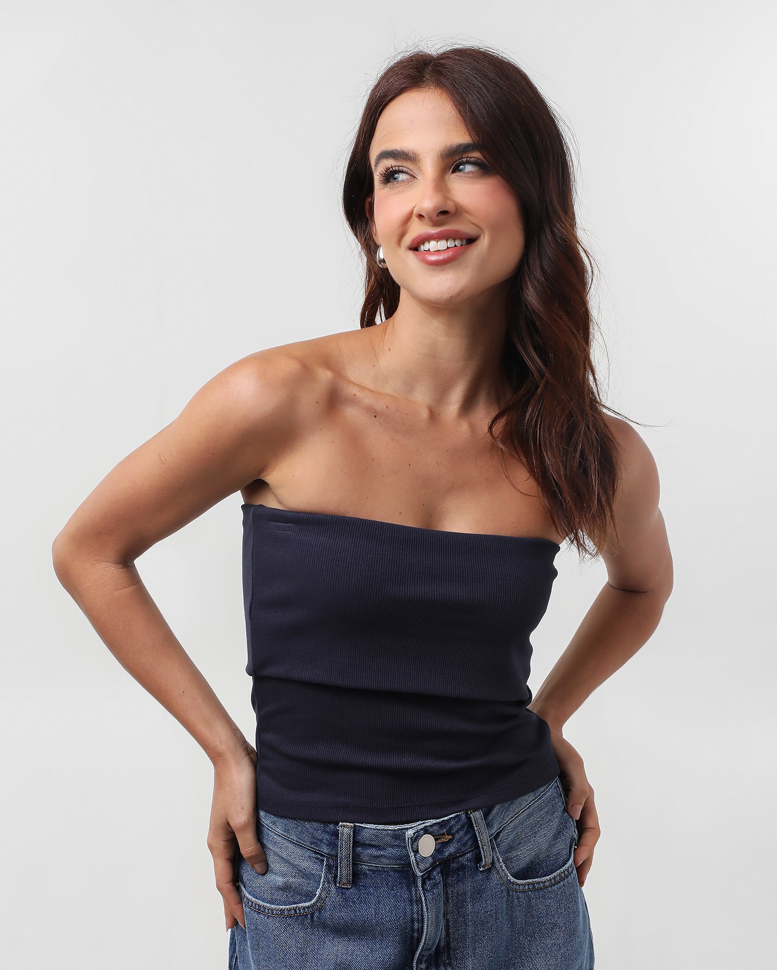 Top bandeau com dobra canelado - Azul Escuro | Pool