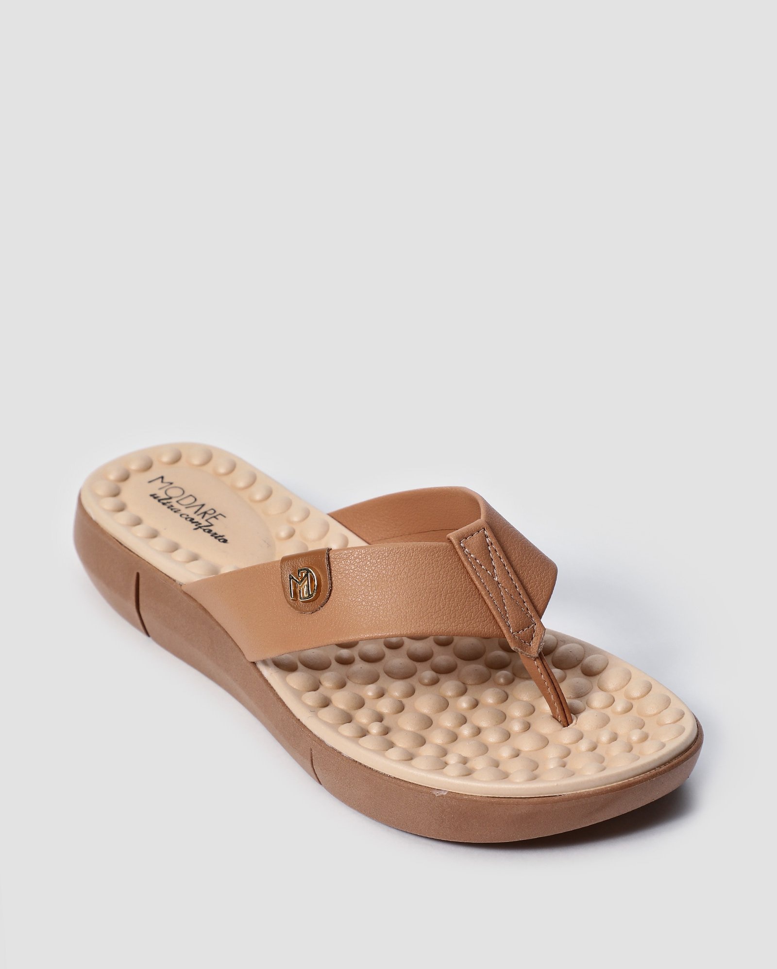 Sandália rasteira feminina tiras largas ultra conforto - Bege | Modare
