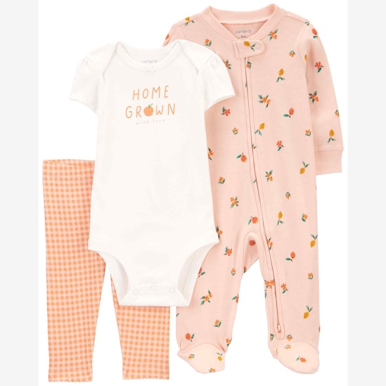 Conjunto longo bebê 3 peças com elástico homer grown floral multicor | Carter's