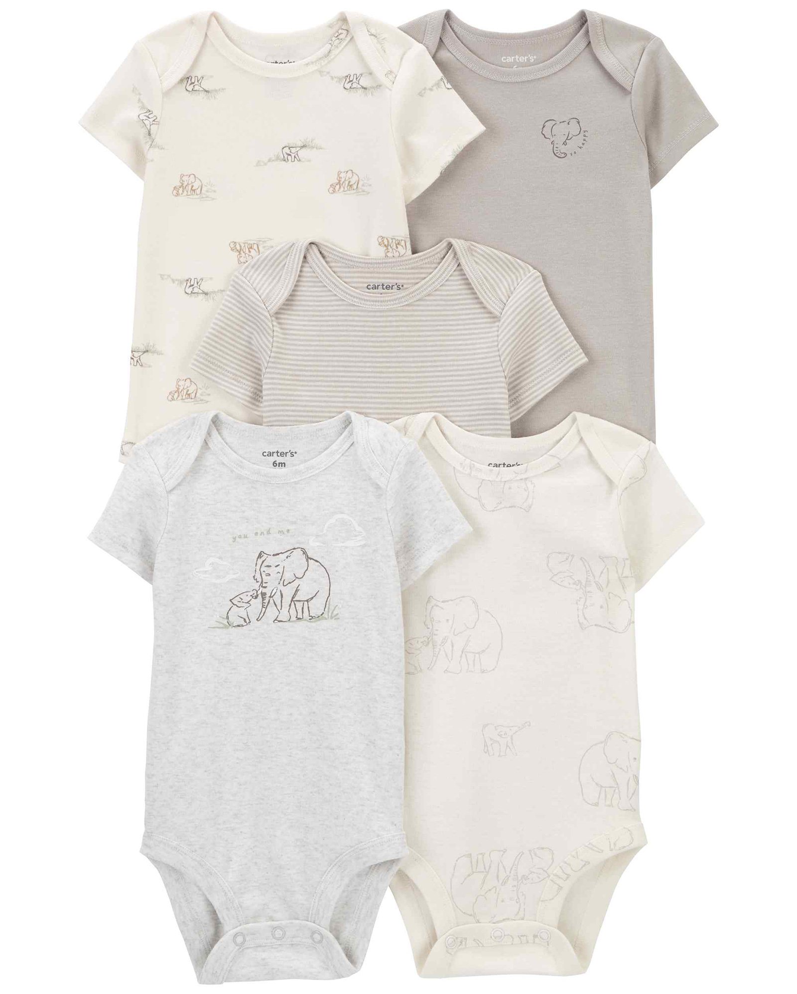 Kit body bebê 5 peças elefantes e listras multicor | Carter's